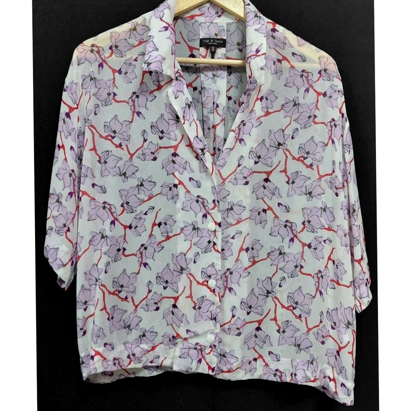 Rag & Bone rag & bone NEW YORK Floral Viscose Blouse Short Sleeve XS Woman Shirt Size XS / US 0-2 / IT 36-38 - 2 Thumbnail
