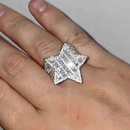 Ring Of Fire Silver color iced out ring star Size ONE SIZE - 1 Thumbnail