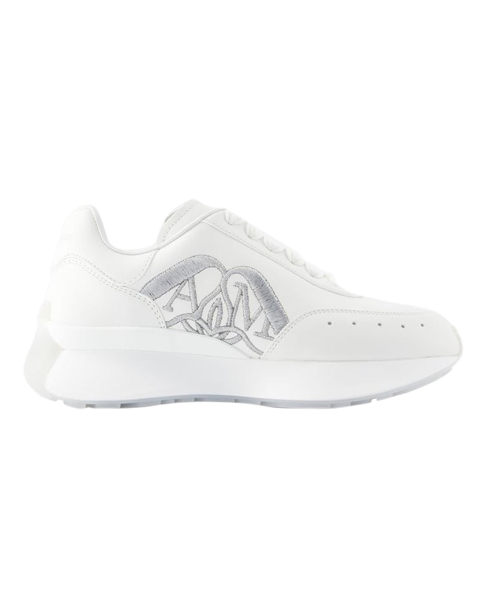 image of Alexander Mcqueen White Leather Sprint Runner Sneakers With Silver Accents, Women's (Size 6)
