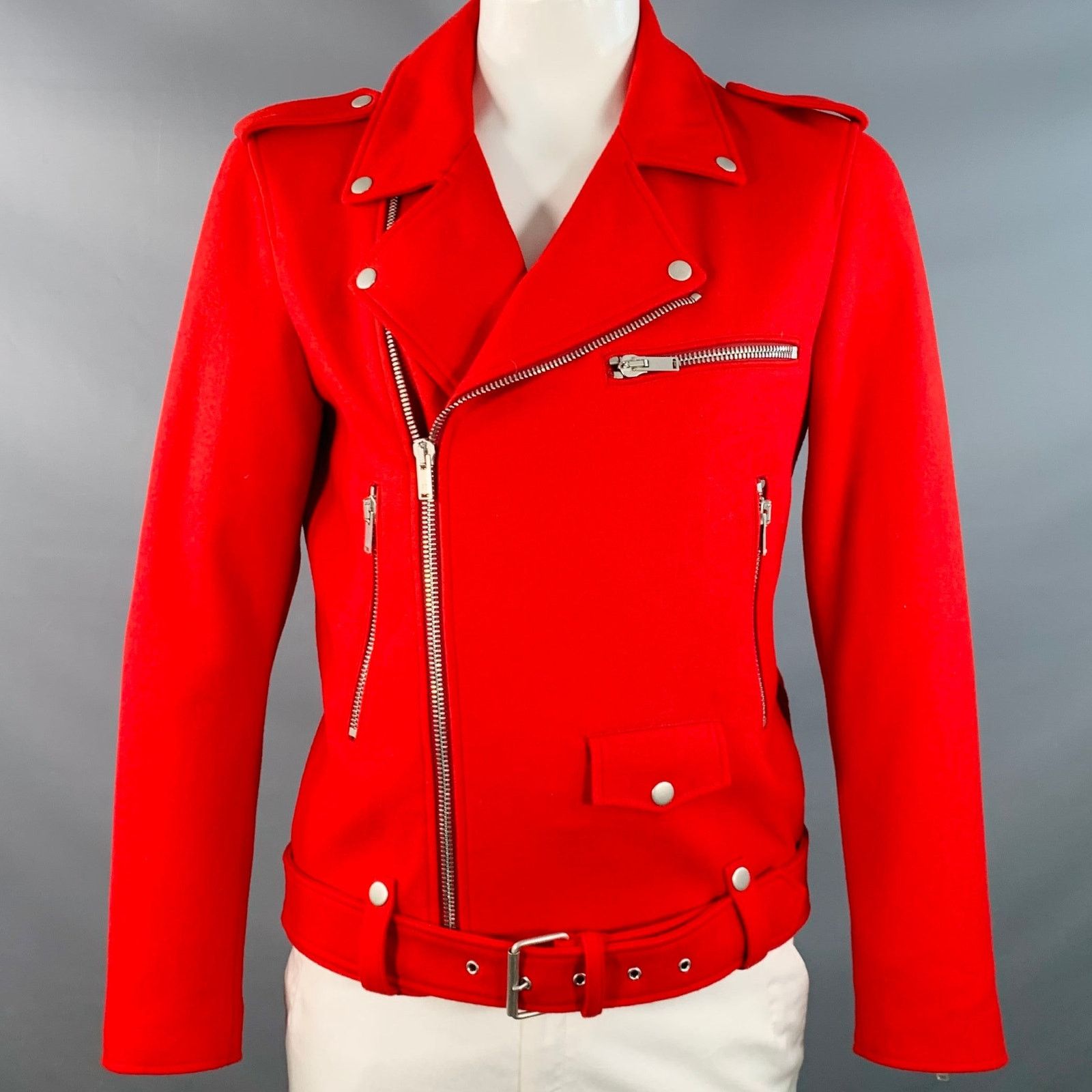 Other PT TORINO Size 42 Red Wool Belted Zip Up Biker Jacket Size US L / EU 52-54 / 3 - 1 Thumbnail