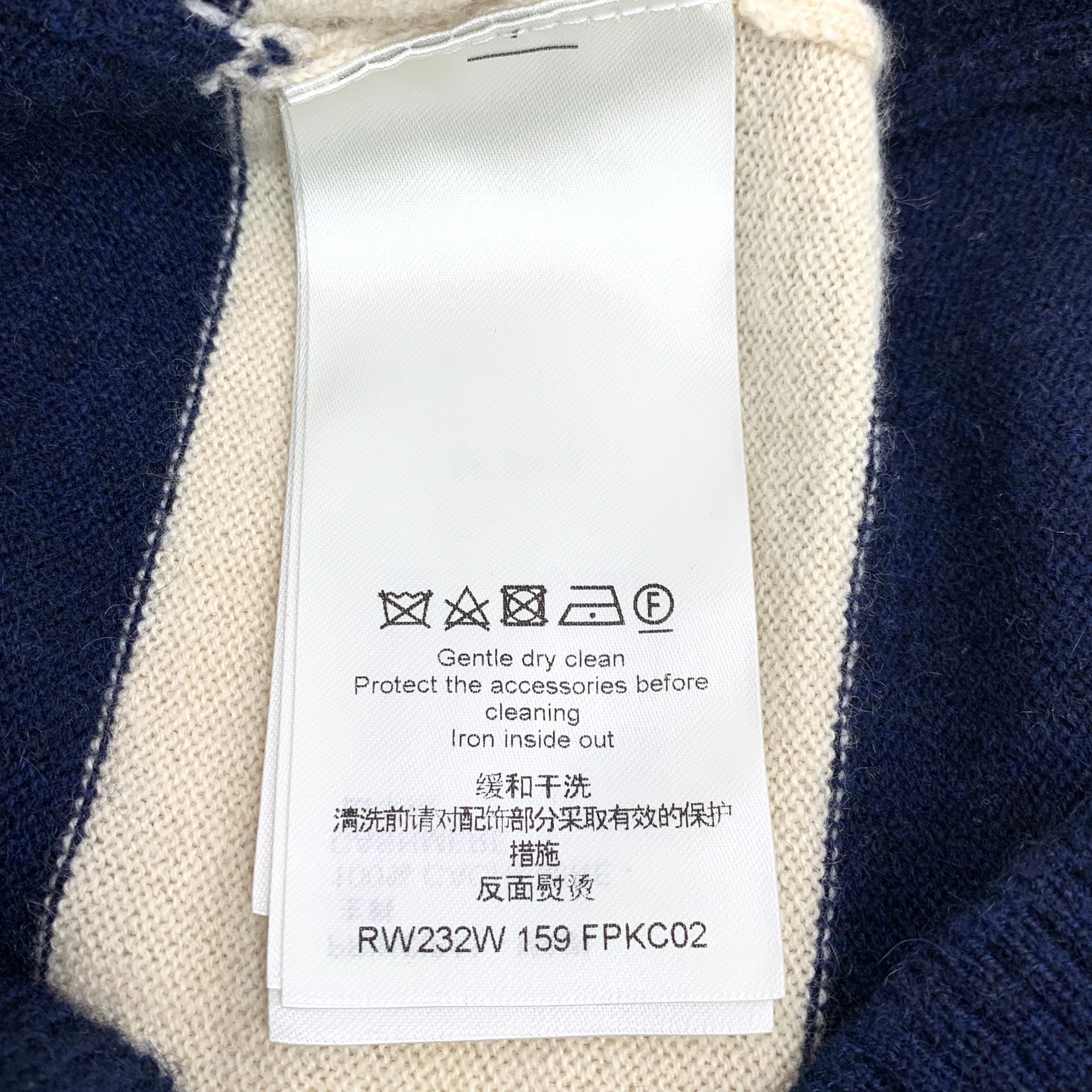 Louis Vuitton Louis Vuitton M Navy & Cream Striped Cashmere V-Neck Long-Sl Size M / US 6-8 / IT 42-44 - 3 Thumbnail