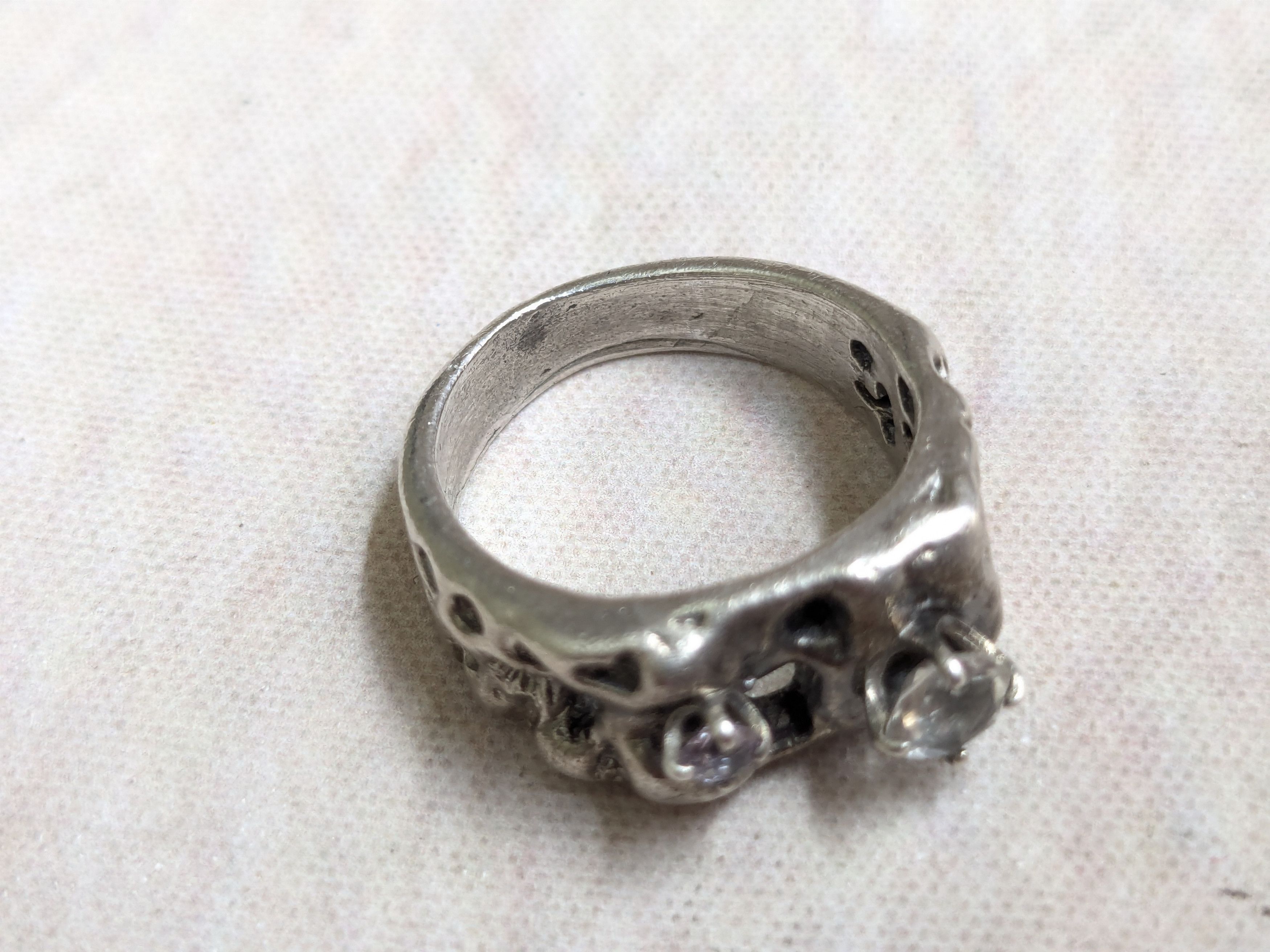Jewelry Vintage Sterling Silver Ring Brutalist Band 4 Nugget Size ONE SIZE - 7 Thumbnail