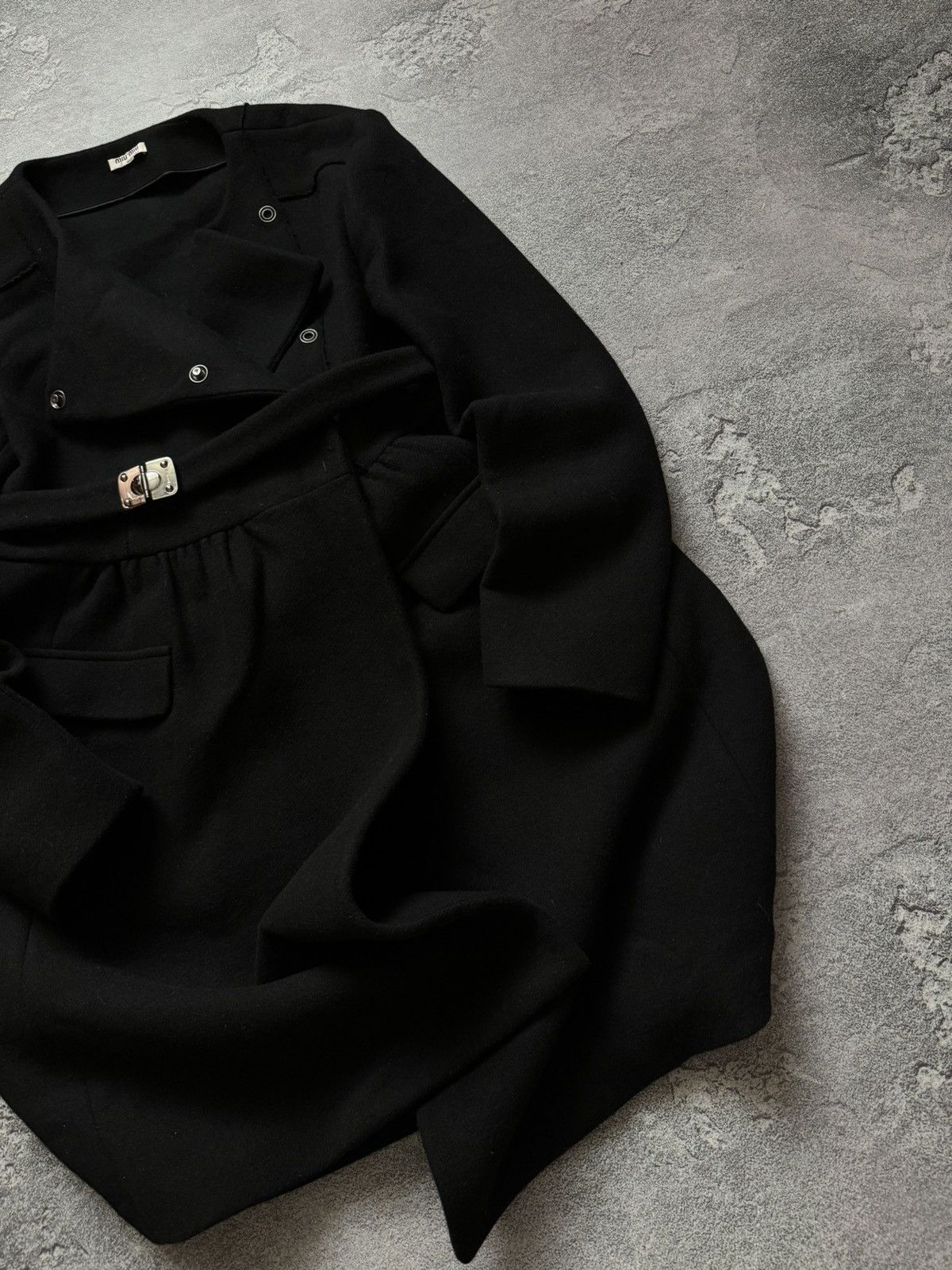Miu Miu × Prada Miu Miu 44 by Prada black wool coat + belt jacket overcoat Size M / US 6-8 / IT 42-44 - 5 Thumbnail