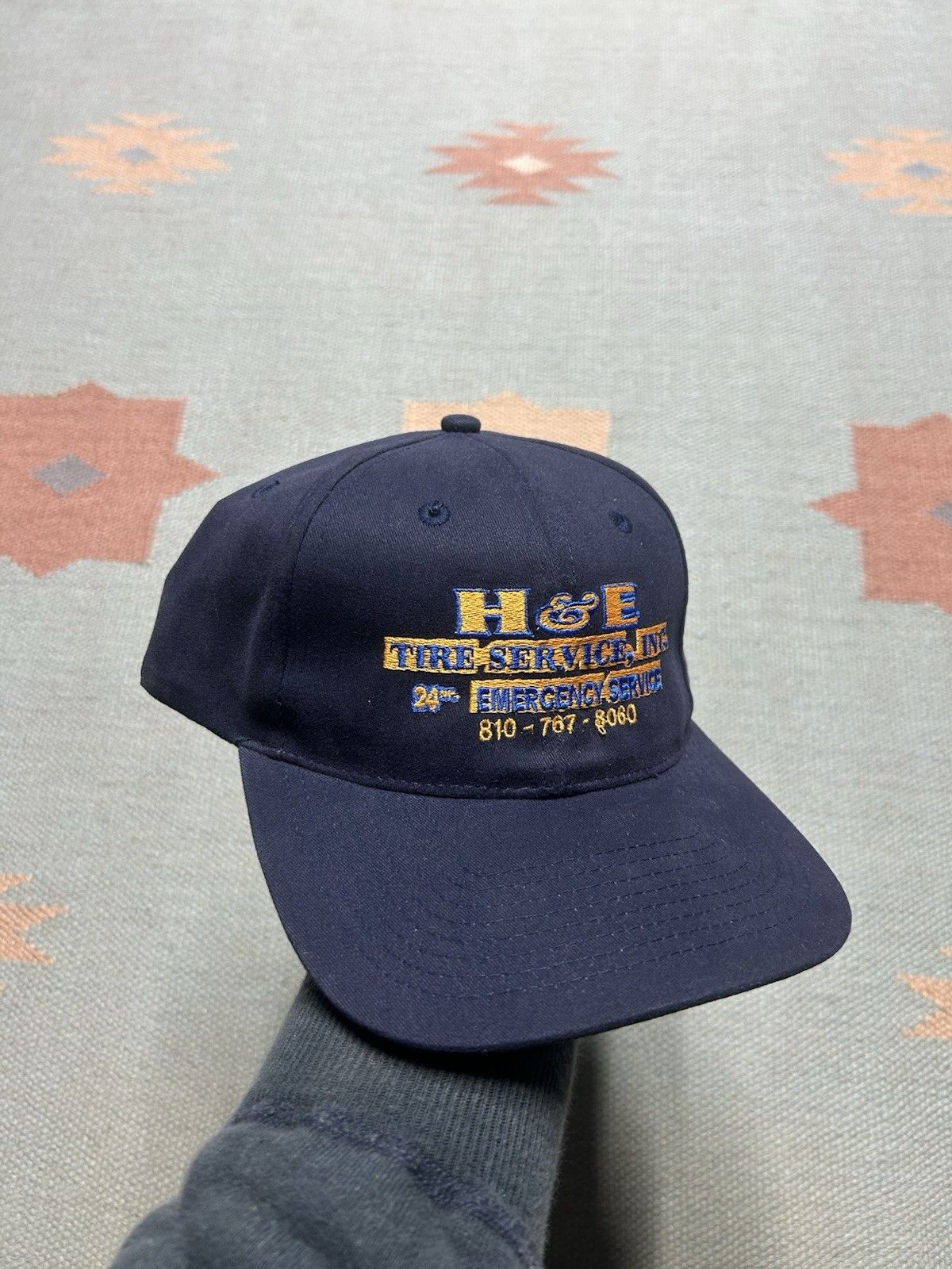 Vintage Vintage SnapBack hat H&E tire service navy blue car mechanic Size ONE SIZE - 1 Thumbnail