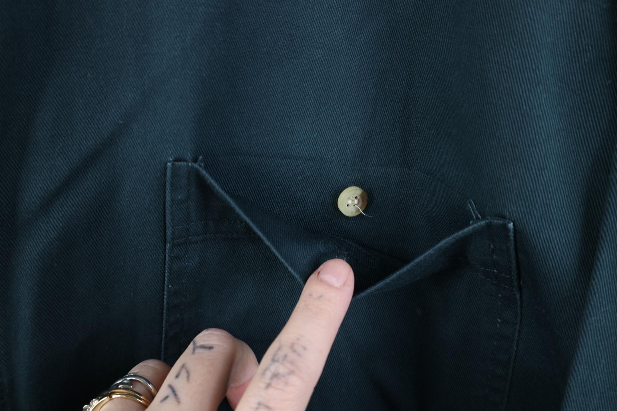 Vintage Vintage 90s Streetwear Denim Band Collar Button Shirt Green Size US M / EU 48-50 / 2 - 5 Thumbnail