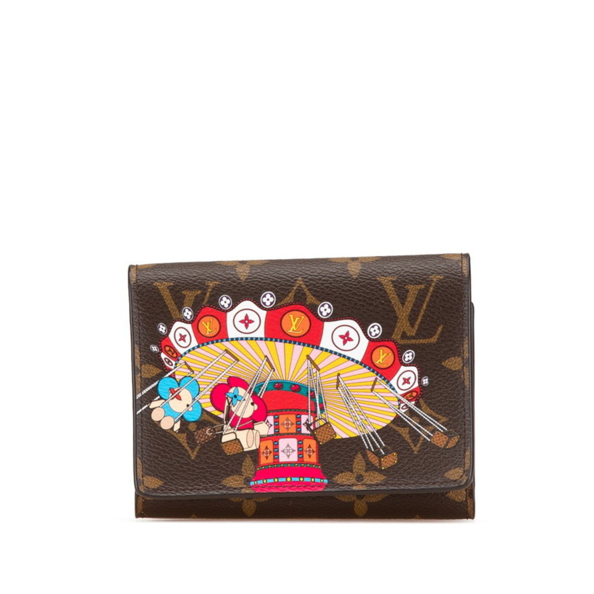 Louis Vuitton Monogram Portefeuille Victorine Vivienne Tri-fold Wallet M69754 Brown Rose Ballerine PVC Leather Women's LOUIS VUITTON