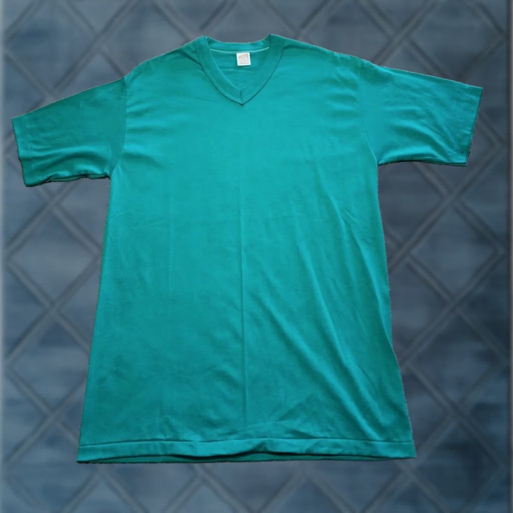 Vintage VINTAGE Sportswear T Shirt XL Mens Teal Blue Short Sleeve V-Neck 1970s USA Made Single Stitch Size US XL / EU 56 / 4 - 1 Thumbnail
