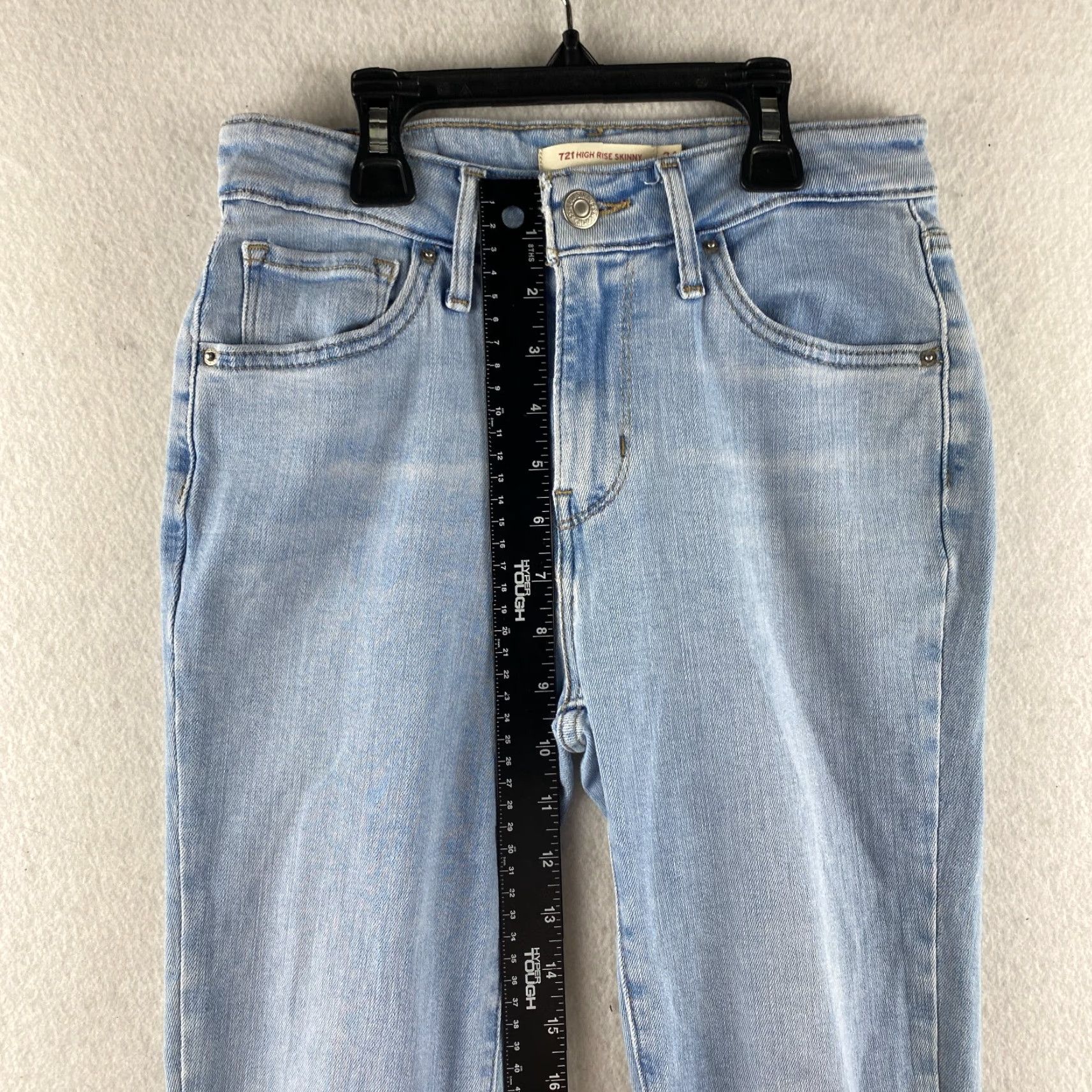 Levi's Levi's 721 High Rise Skinny Jeans Womens 24 Blue Denim 5-Pocket Distressed Slimming Stretch Leather Logo (Regular) Pants Size 42" / US 20 - 4 Thumbnail