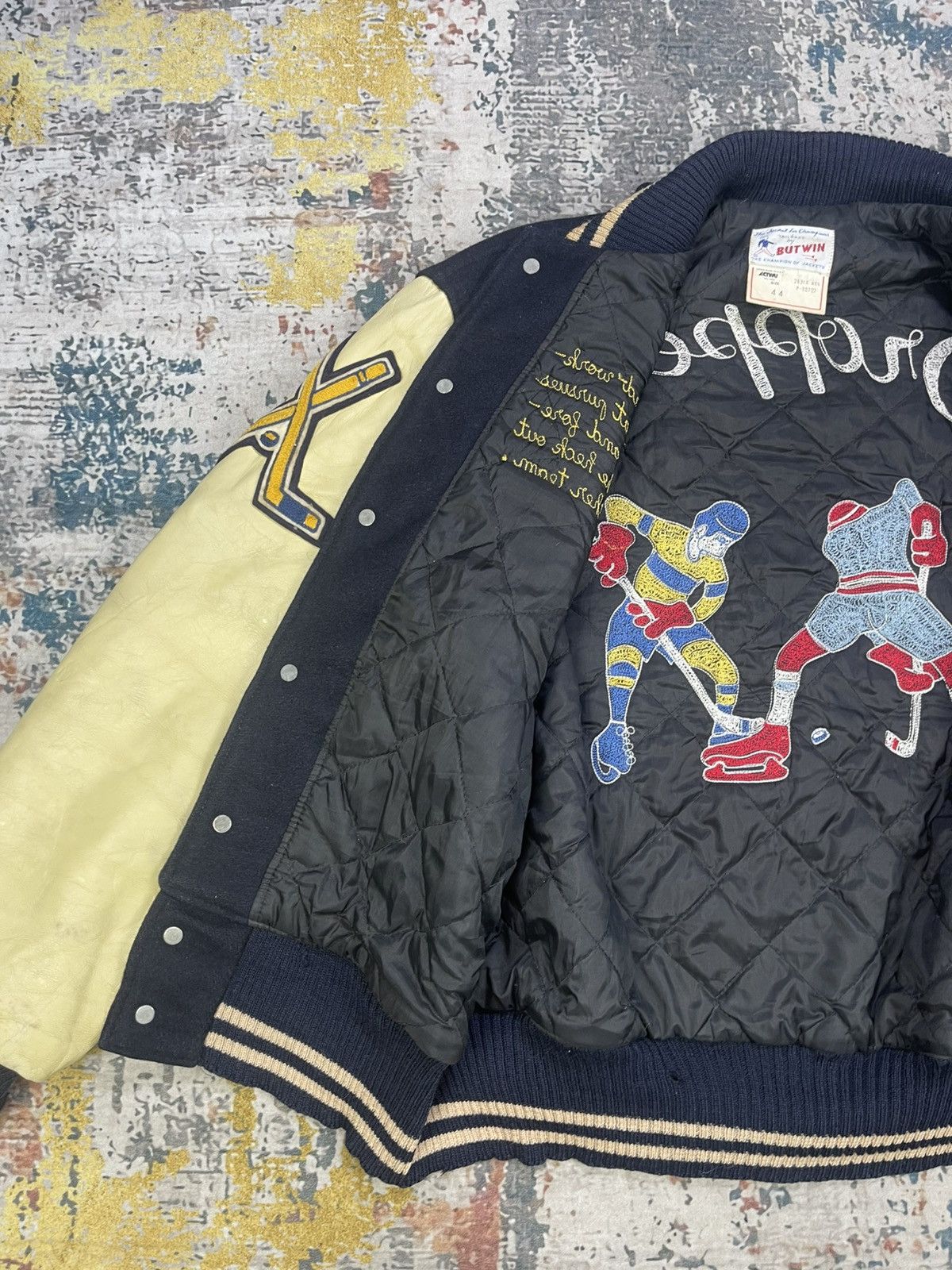 Vintage Vtg 70s Butwin “Droppers Hockey” Varsity Jacket Size US L / EU 52-54 / 3 - 4 Thumbnail