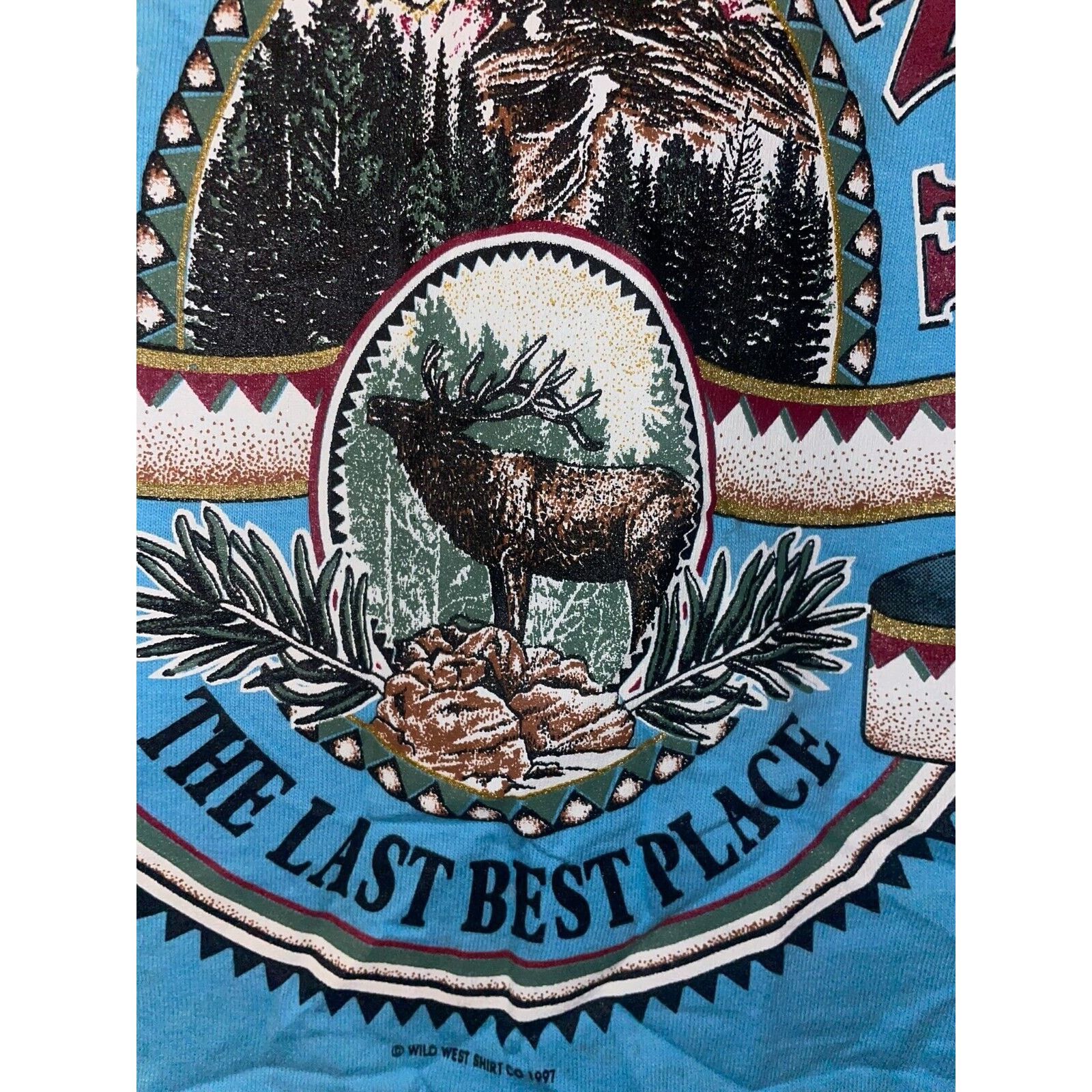 Jerzees Vintage Montana Shirt Nature Animal Elk Blue Tee 90s VTG L Size US L / EU 52-54 / 3 - 3 Thumbnail