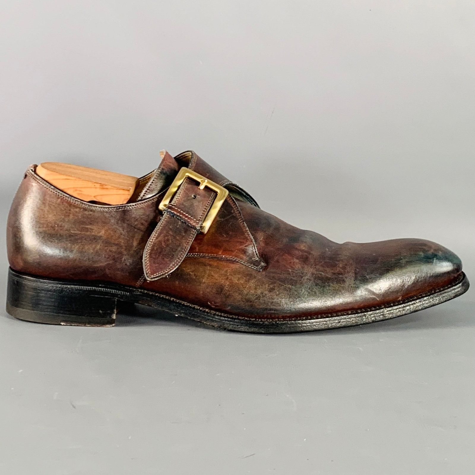 Other CALZOLERIA HARRIS Brown Antique Leather Monk Strap Loafers Size US 12 / EU 45 - 2 Thumbnail