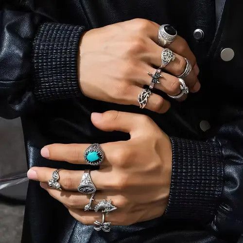 Jewelry Hirayama x Kazue 11Pcs/Set Gothic PunkRing Size ONE SIZE - 4 Thumbnail