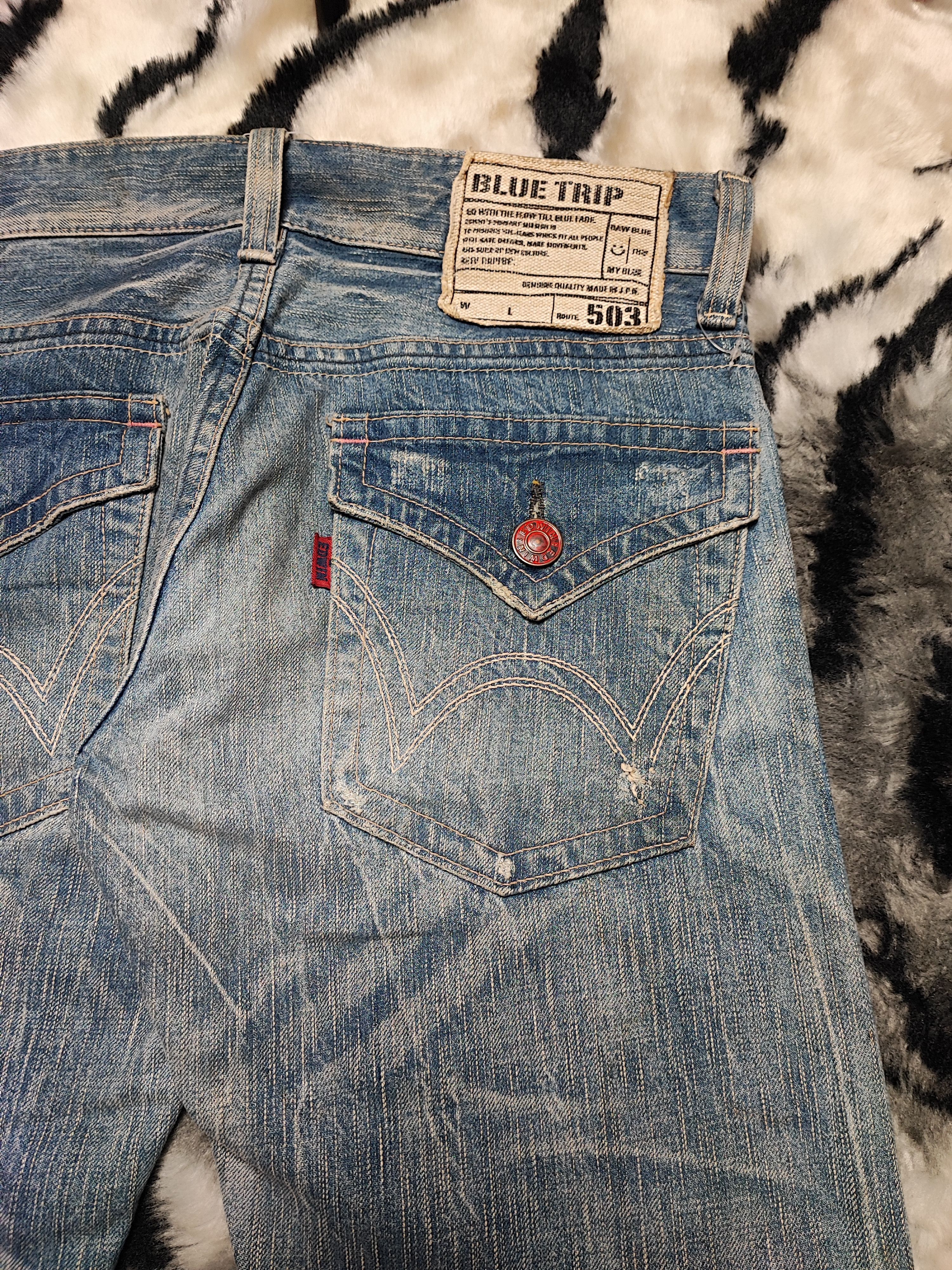 Edwin Edwin 503 Blue Trip Japan Distressed Jeans Size US 31 - 21 Thumbnail