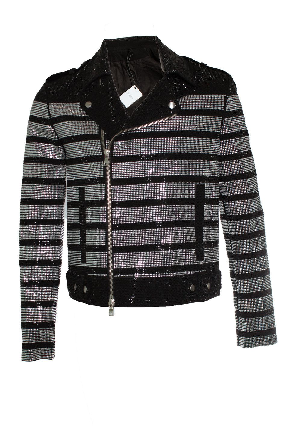 Balmain Balmain, striped rhinestone biker jacket Size US L / EU 52-54 / 3 - 1 Thumbnail