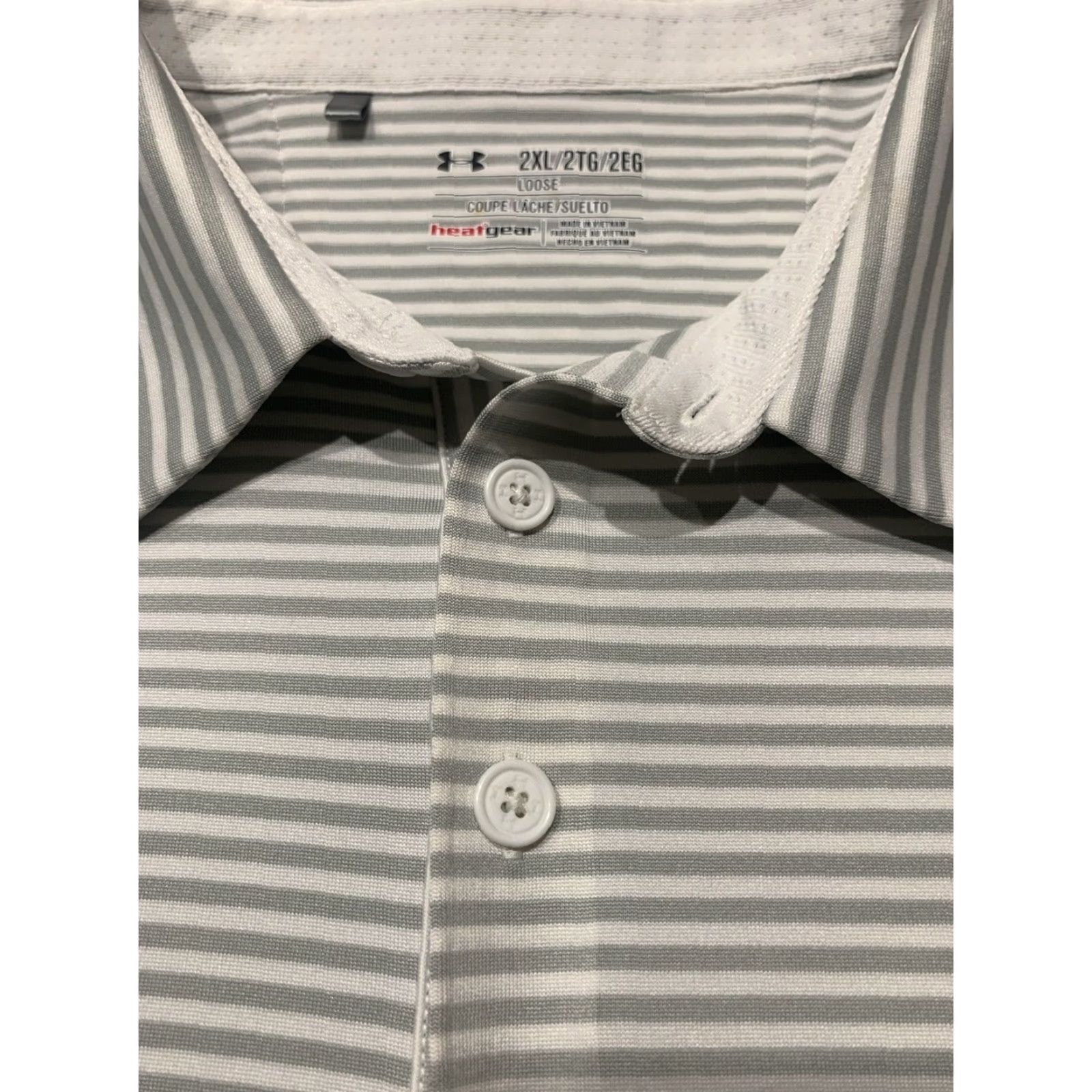 Under Armour Under Armour Coldblack Polo Shirt Mens 2XL Gray White Striped Activewear Size US XXL / EU 58 / 5 - 5 Thumbnail