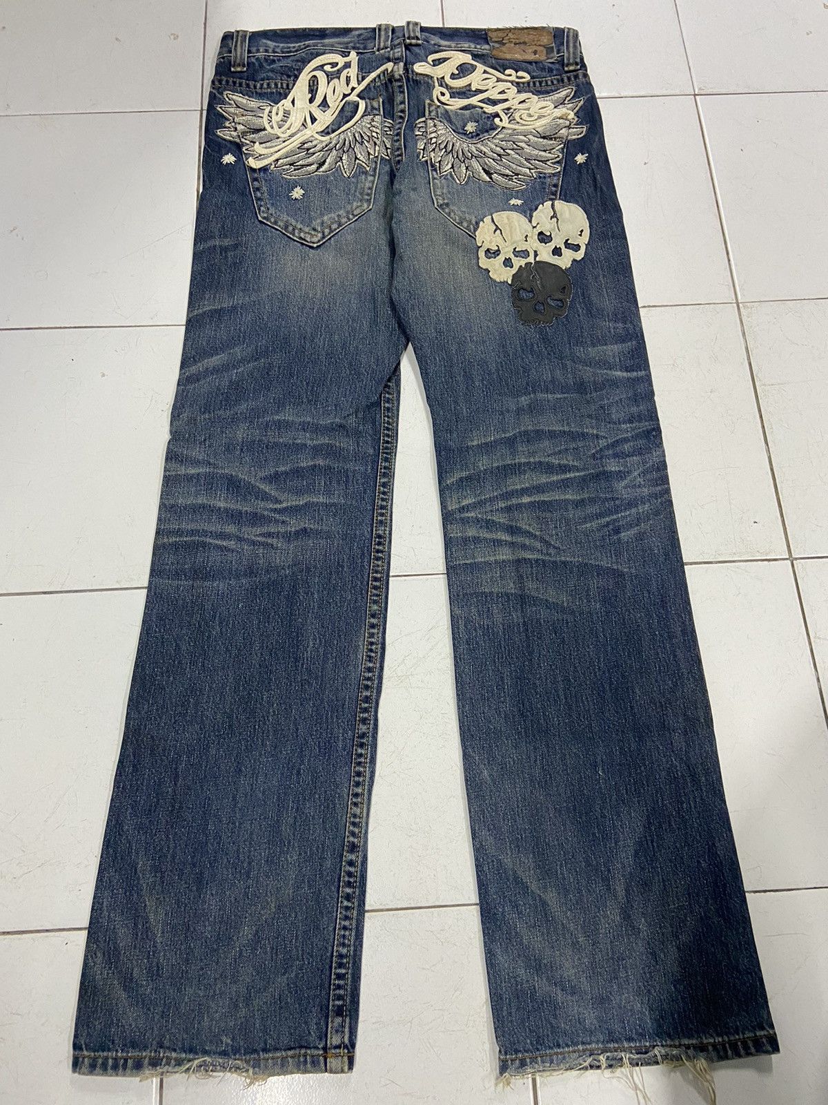 Japanese Brand RED PEPPER SKULL WINGS FLARE DENIM JEANS Size US 34 / EU 50 - 1 Thumbnail