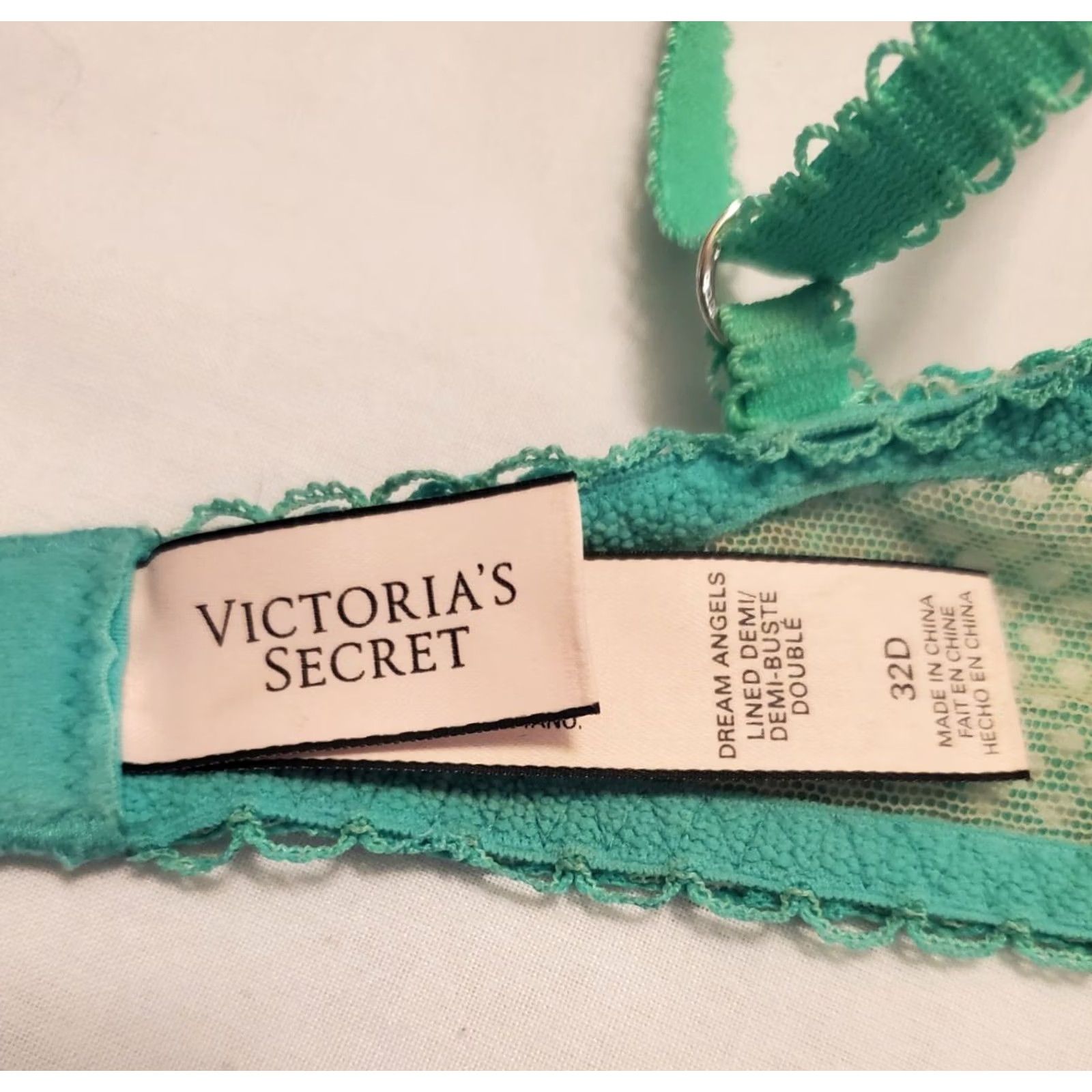 Victoria's Secret Victoria'S Secret Push Up Bra Womens 32D Teal Dream Angels Lace Underwire Lined Demi Size ONE SIZE - 3 Thumbnail