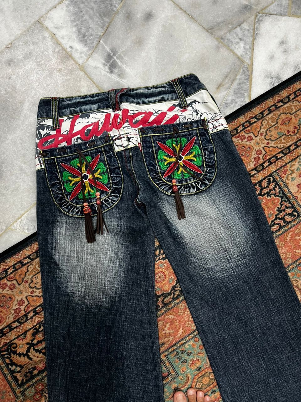 Japanese Brand Blue Moon Blue Hawaii Motif Denim Jeans Size US 29 - 7 Thumbnail