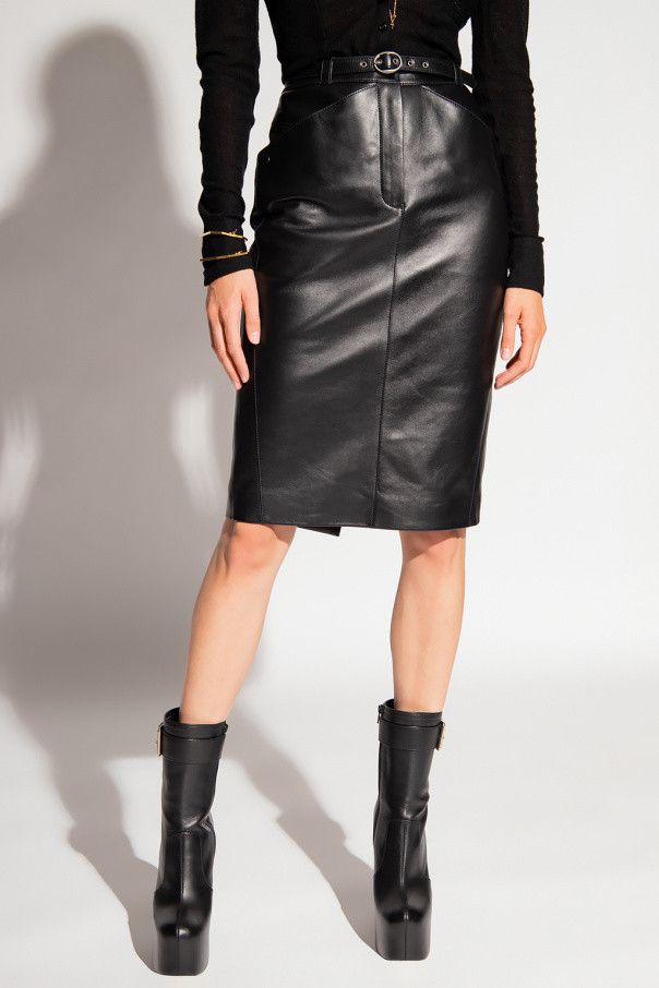 Saint Laurent Paris o1s1wg110325 703990 Midi Skirt in Lambskin in Black Size 26" / US 2 / IT 38 - 3 Thumbnail