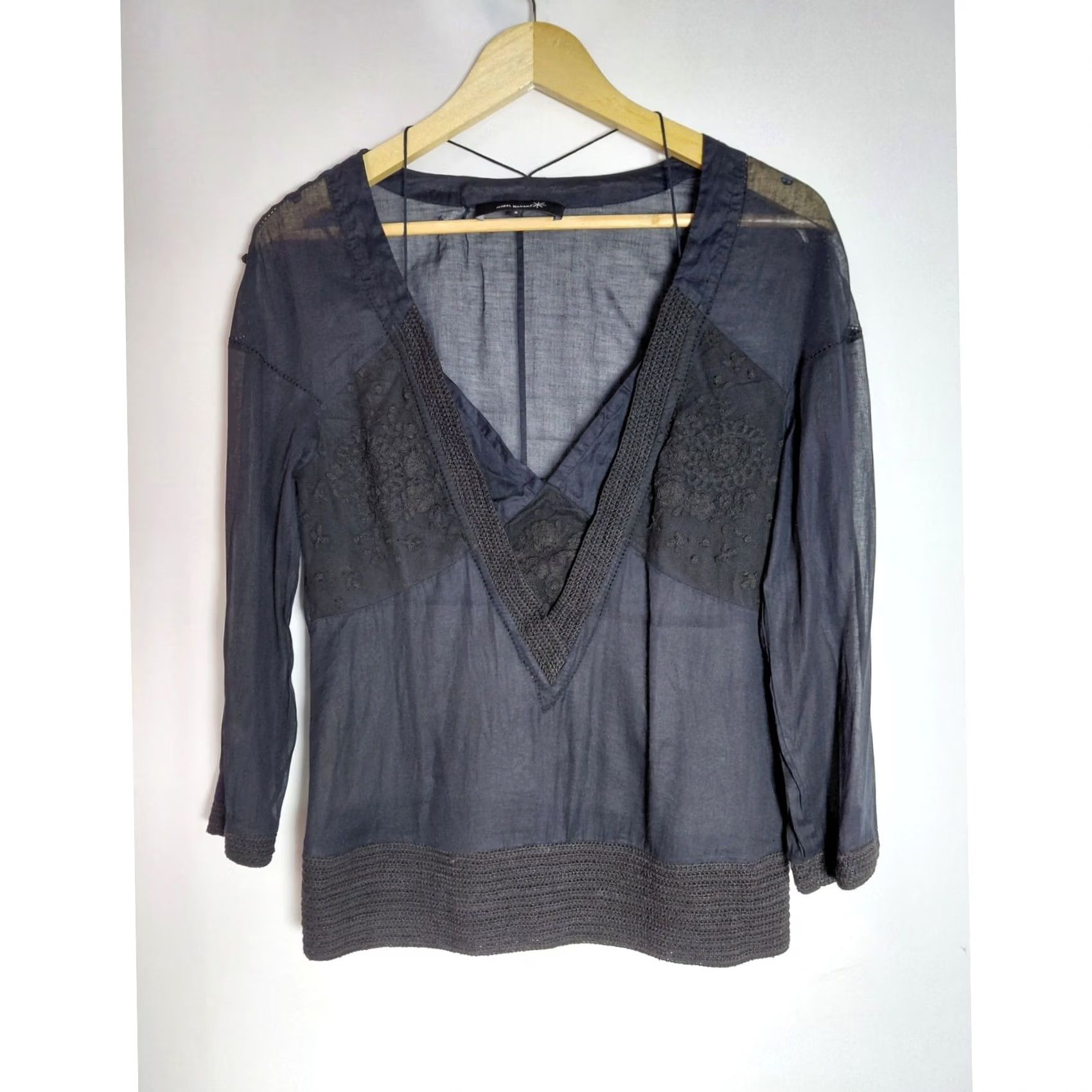 Isabel Marant Isabel Marant Embroidered Cotton Top Black Long Sleeve Knit Women Size 0 Size XS / US 0-2 / IT 36-38 - 2 Thumbnail