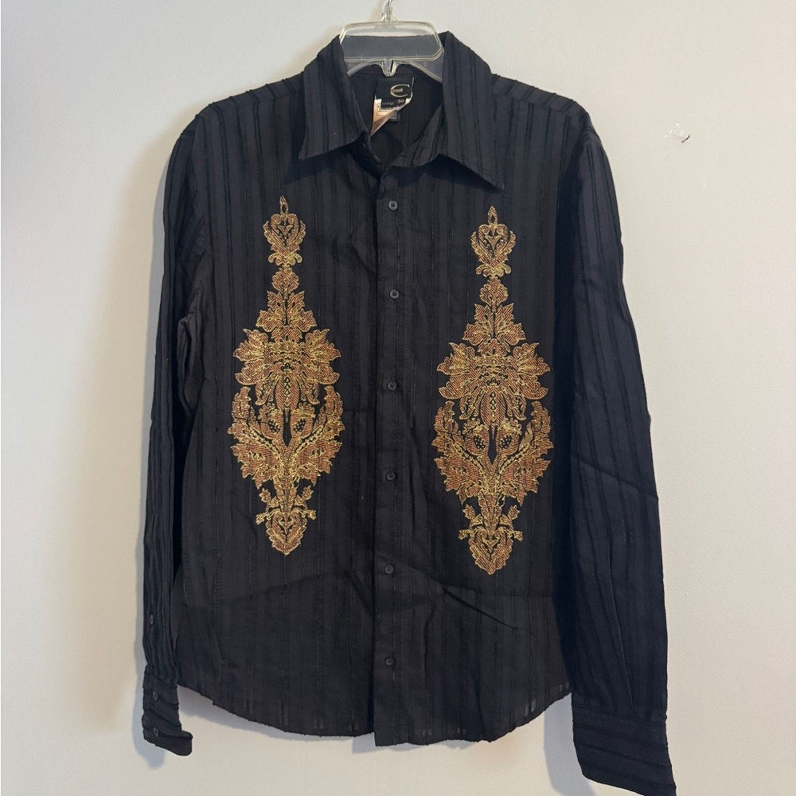 Just Cavalli Just Cavalli Black Button Down Shirt w/ Gold Embroidery Med Size US M / EU 48-50 / 2 - 1 Thumbnail