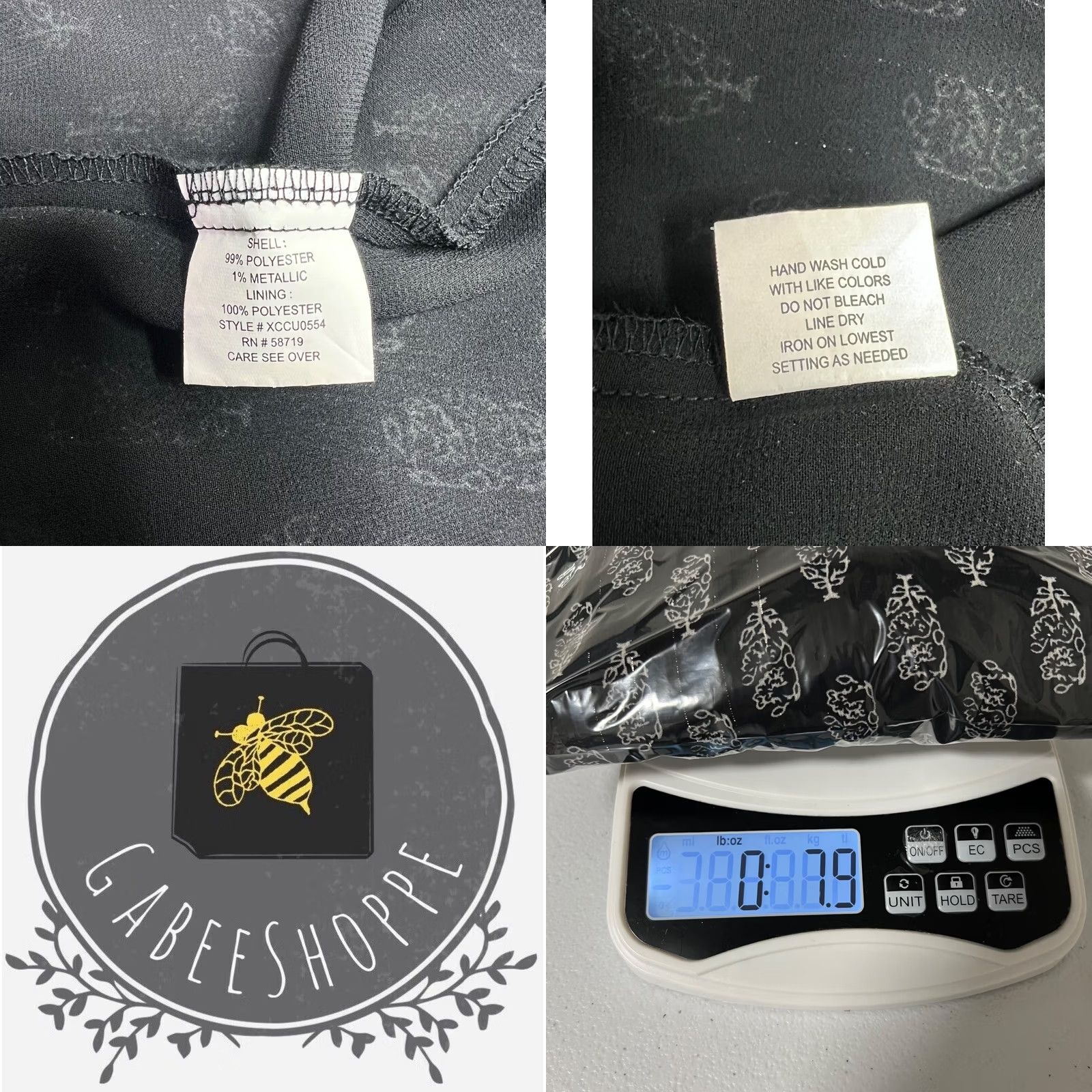 Vintage NY Collection Floral Smocked Mock Neck Top Womens XL Black White Metallic Office Size XL / US 12-14 / IT 48-50 - 10 Thumbnail