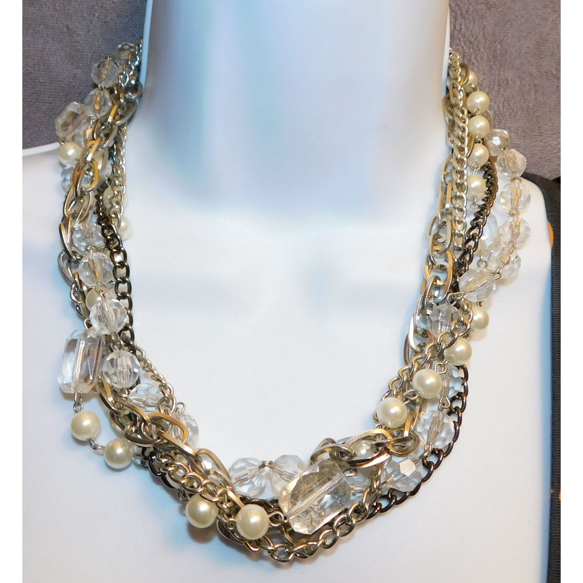 Other Elegant Glam Faux Pearl Chain And Glass Torsade Necklace Size ONE SIZE - 1 Thumbnail