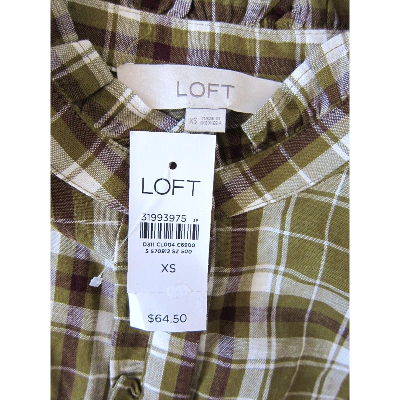 Ann Taylor NWT Ann Taylor Loft Blouse Shirt Button Long Sleeve Collared Plaid Ruffle XS Green Women Proudly Made in Indonesia Size XS / US 0-2 / IT 36-38 - 4 Thumbnail