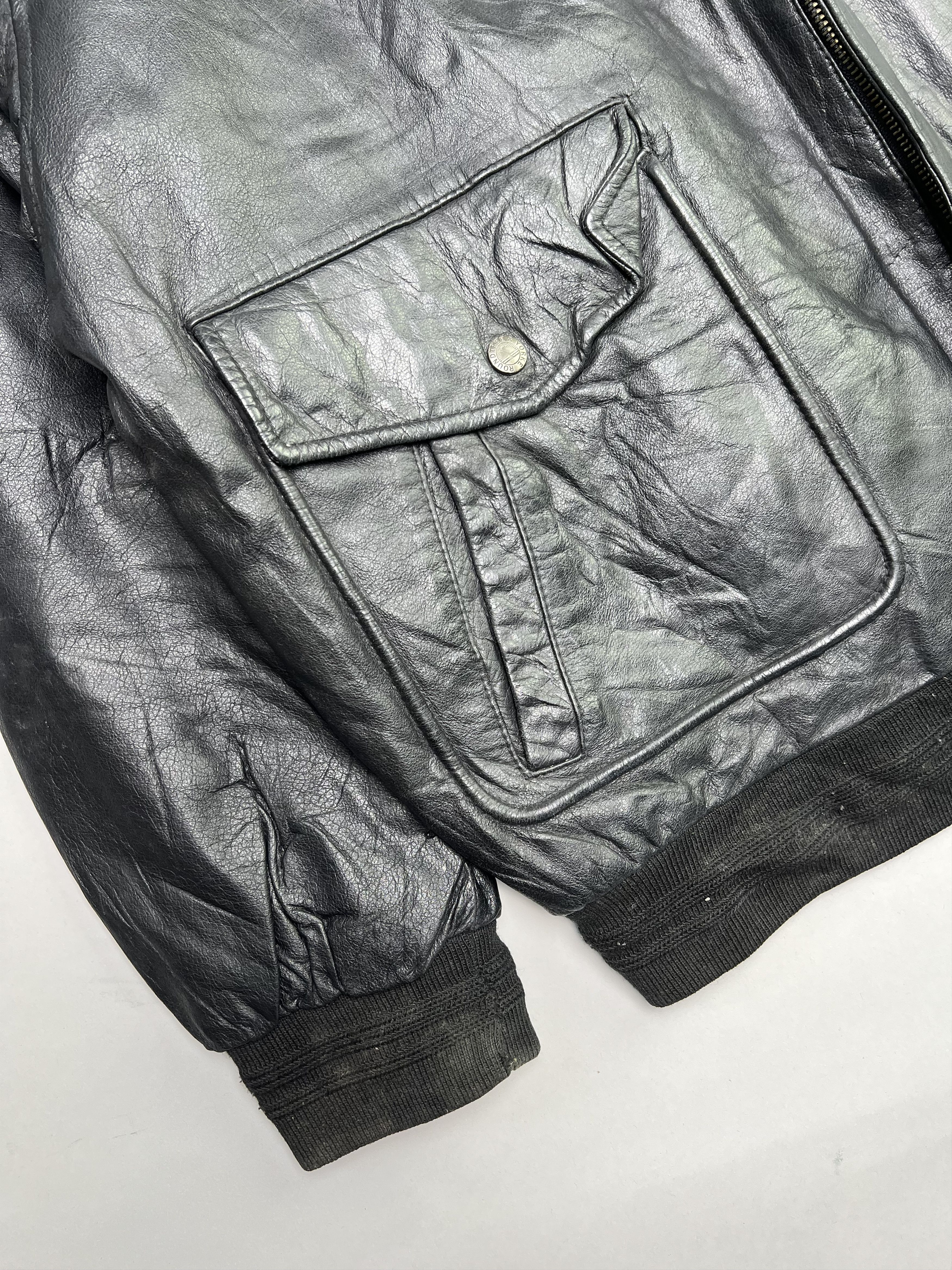 Genuine Leather VINTAGE BOMBER LEATHER JACKET BLACK LARGE Size US L / EU 52-54 / 3 - 4 Thumbnail
