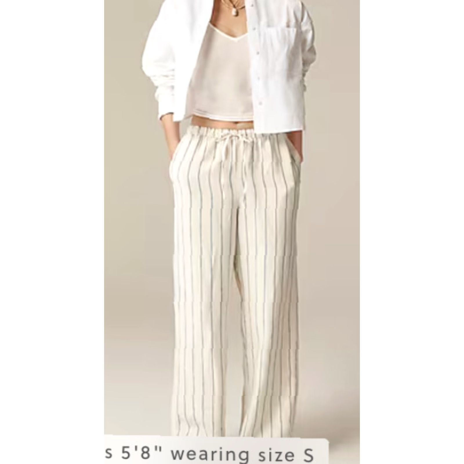 J.Crew J. Crew Soleil Pants Womens XL Ivory White Striped Linen Wide Leg Lined Elastic Size 40" / US 18 - 2 Thumbnail