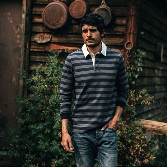 Taylor Stitch Taylor Stitch The Heavy Bag Rugby Shirt in navy blue stripe Size US XS / EU 42 / 0 - 1 Thumbnail