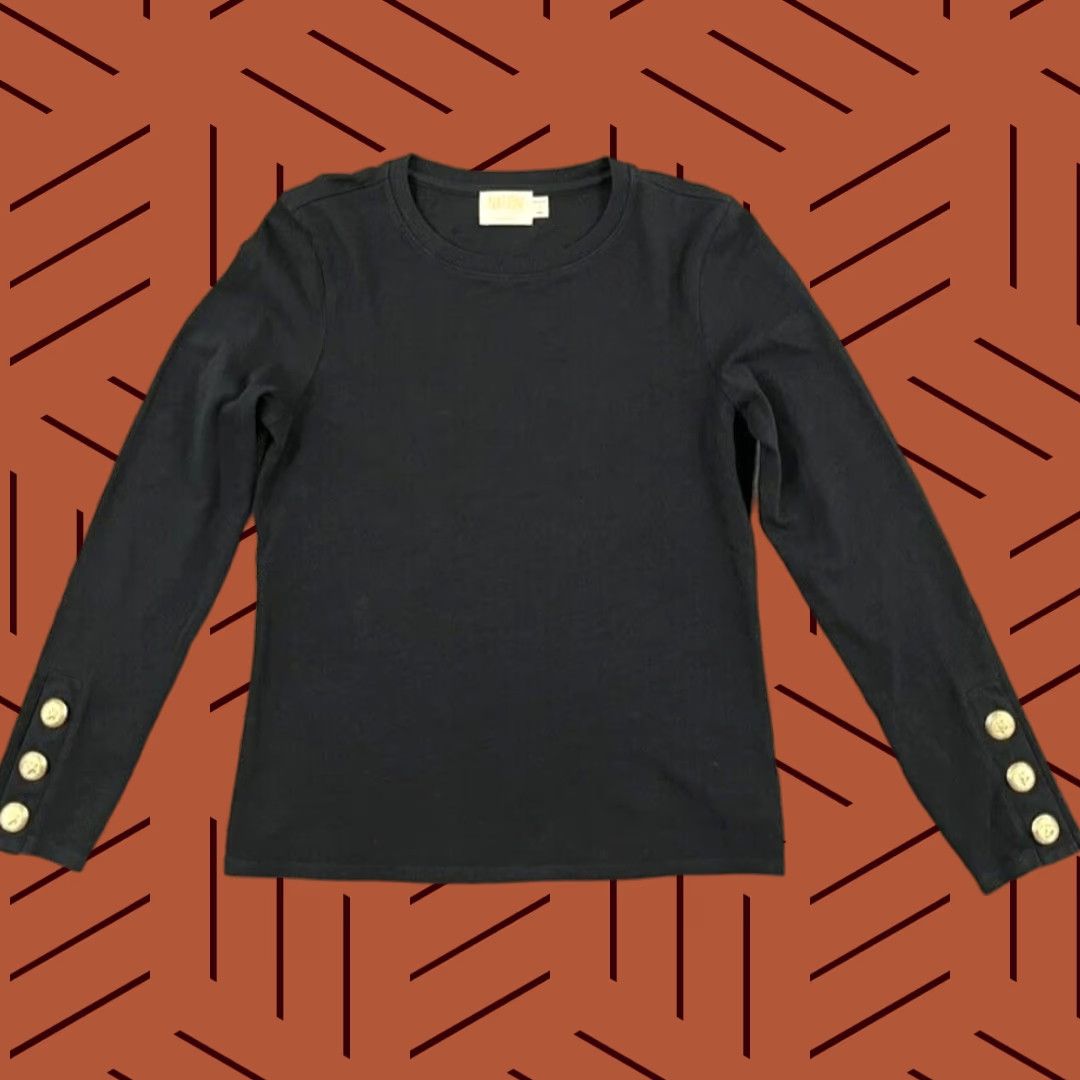 P.E Nation NATION LTD Kiana Shirt Womens Small Black Crewneck Gold Button Sleeve Preppy Top Size S / US 4 / IT 40 - 1 Thumbnail