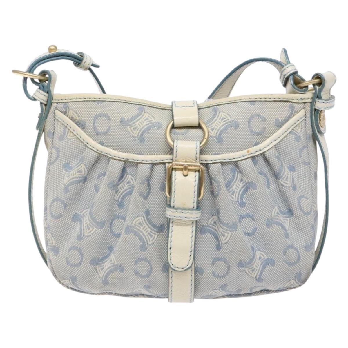 Celine CELINE C Macadam Canvas Shoulder Bag Light Blue Gold Size ONE SIZE - 2 Thumbnail