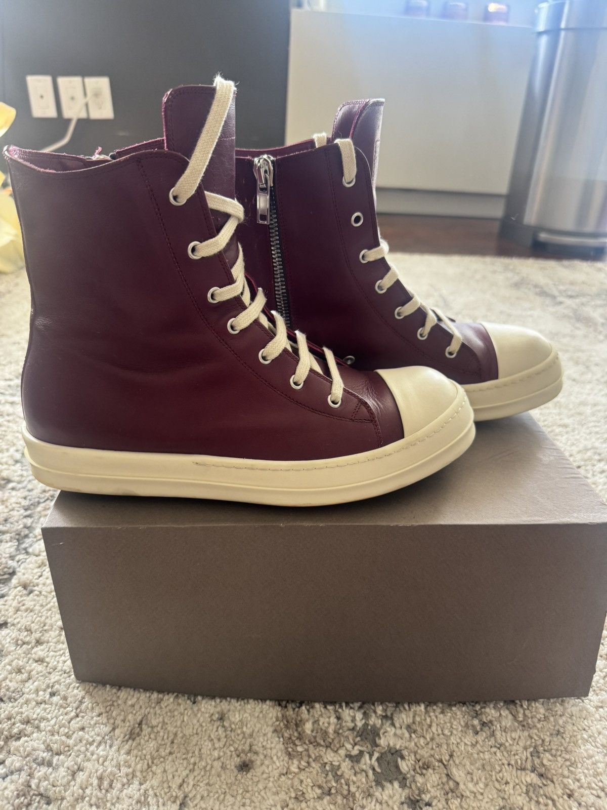 Rick Owens Rick owens High top lace up Ramones color dark fuchsia Size US 10.5 / EU 43-44 - 3 Thumbnail