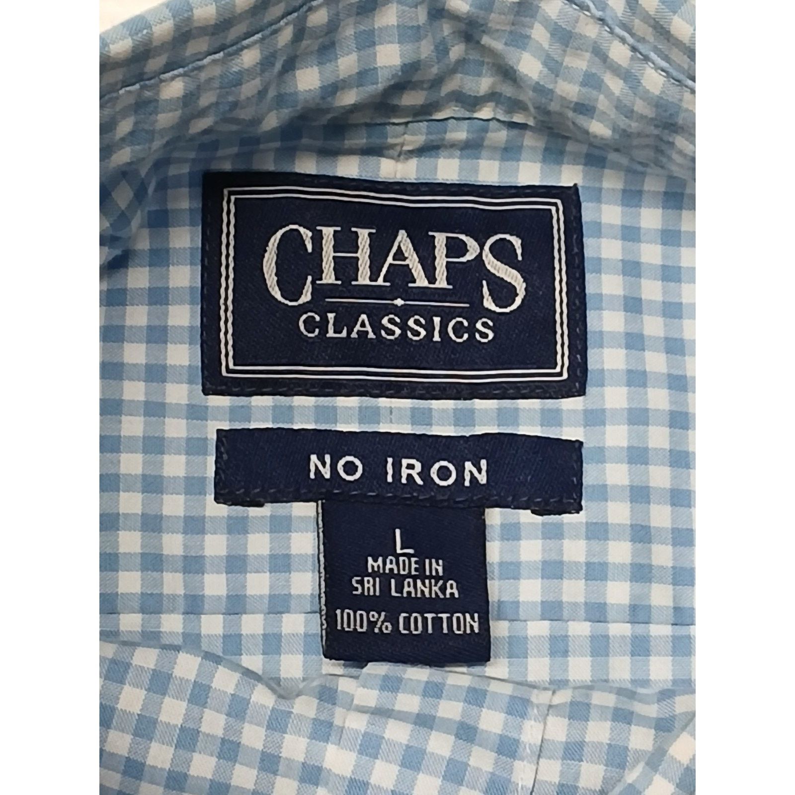 Chaps Chaps No Iron (Large) Blue White Plaid Dress Comfort Shirt Size US L / EU 52-54 / 3 - 6 Thumbnail