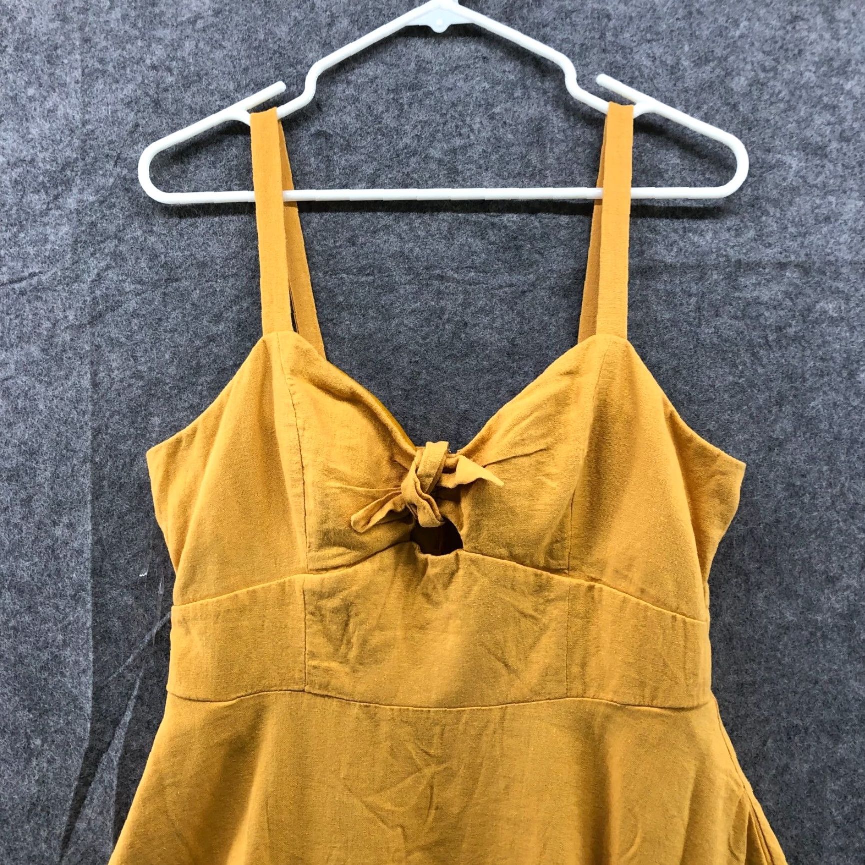Vintage Speechless Dress XL Mustard Yellow Linen Blend A-Line Sleeveless Tie Chest Zip Back Lined Short Womens Bohemian Casual Size XL / US 12-14 / IT 48-50 - 3 Thumbnail