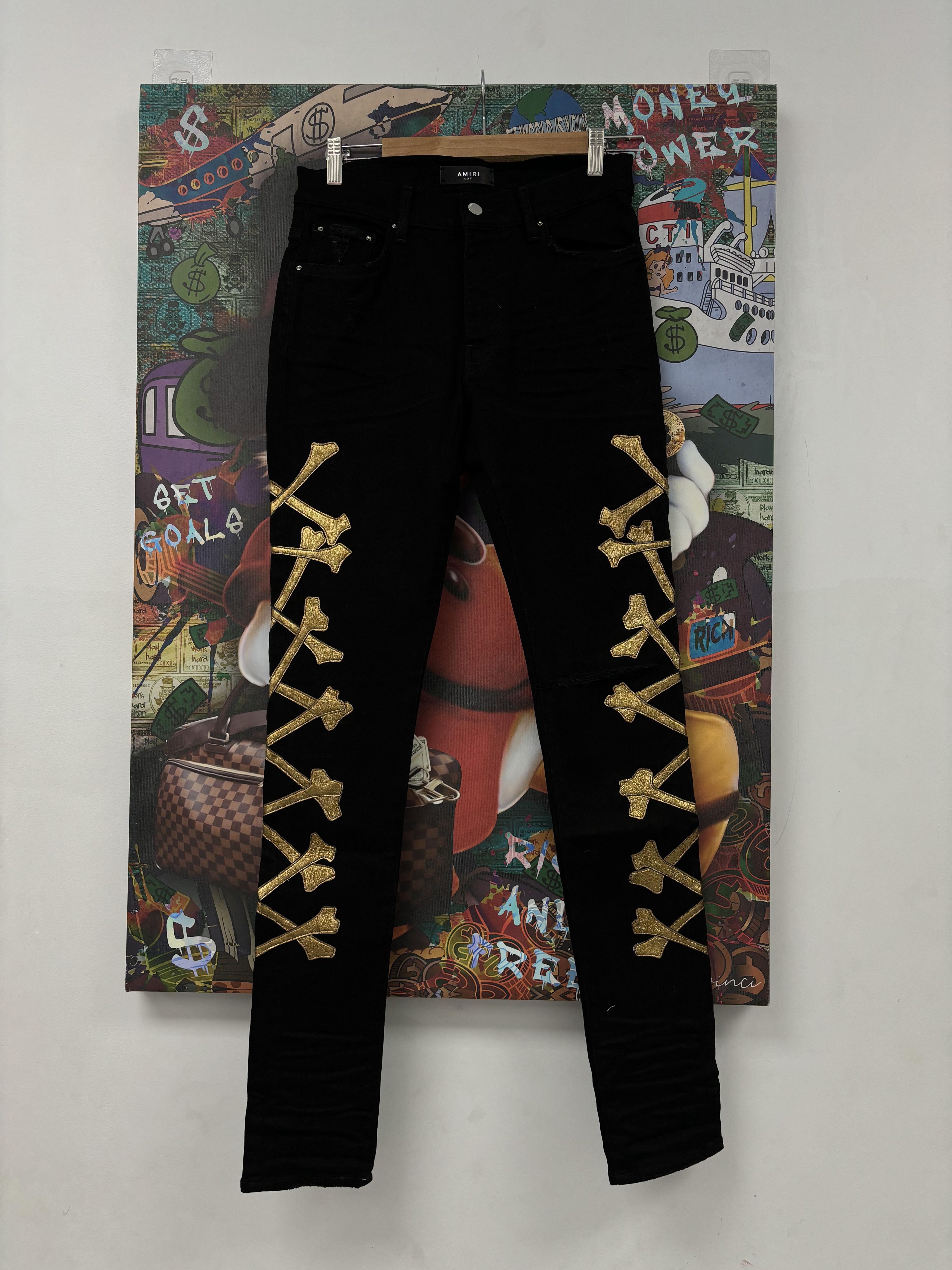 Amiri Amiri Gold Bones Black Jeans Size US 33 - 1 Preview