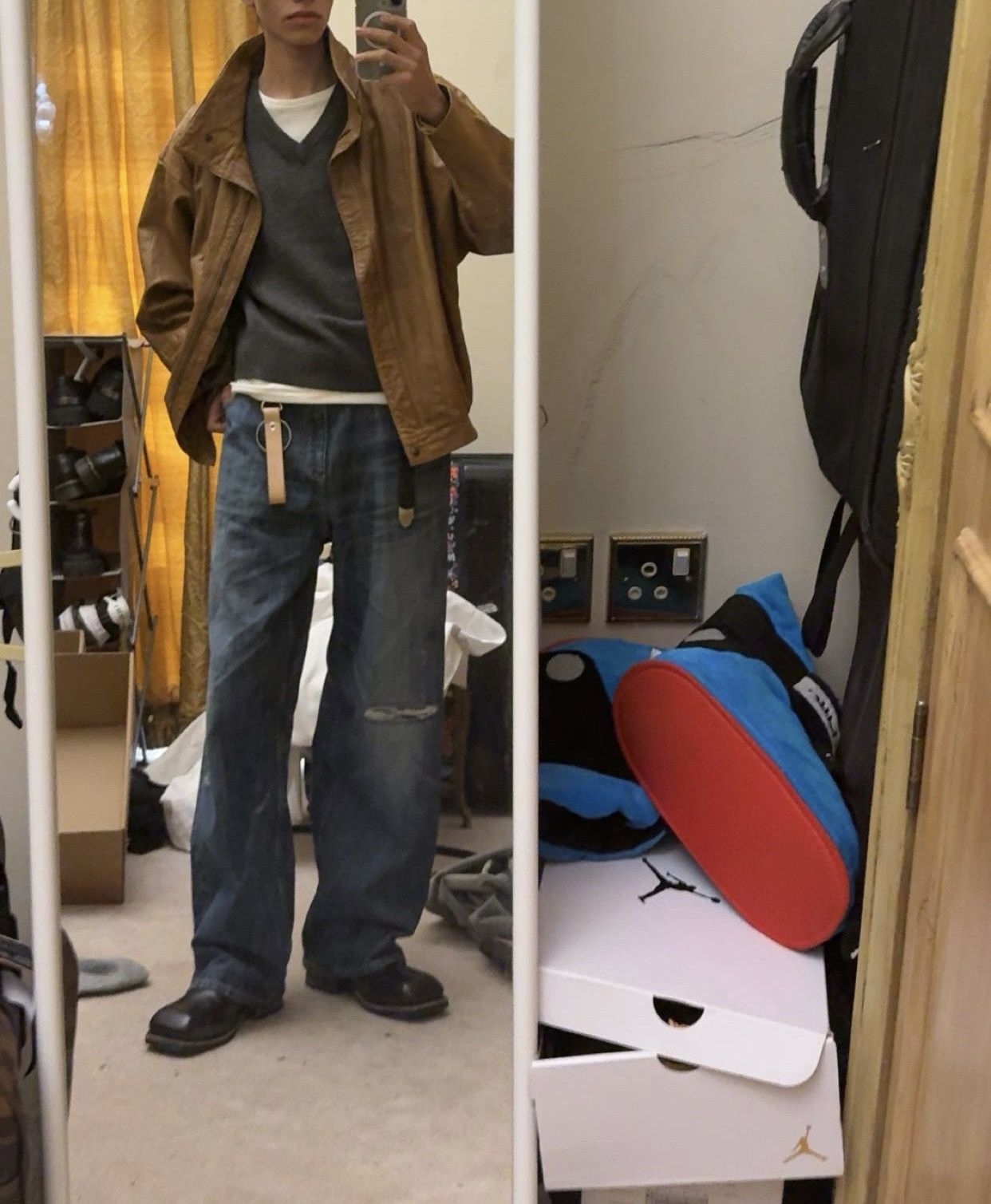 Junya Watanabe 80s Boxy Leather Jacket Vintage Cropped Army 90s Size US M / EU 48-50 / 2 - 11 Thumbnail