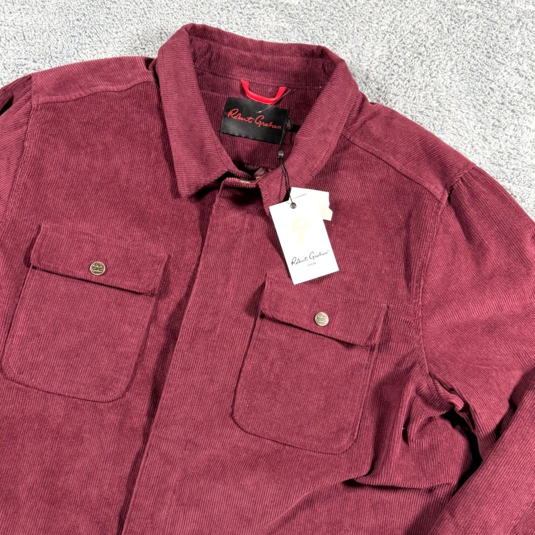 Robert Graham VINTAGE Robert Graham Burgundy Chore Corduroy Quilted Lined Jacket Coat XL Men Regular Zip Button Pockets Solid Pattern Fall Winter - 298 Size US XL / EU 56 / 4 - 2 Thumbnail