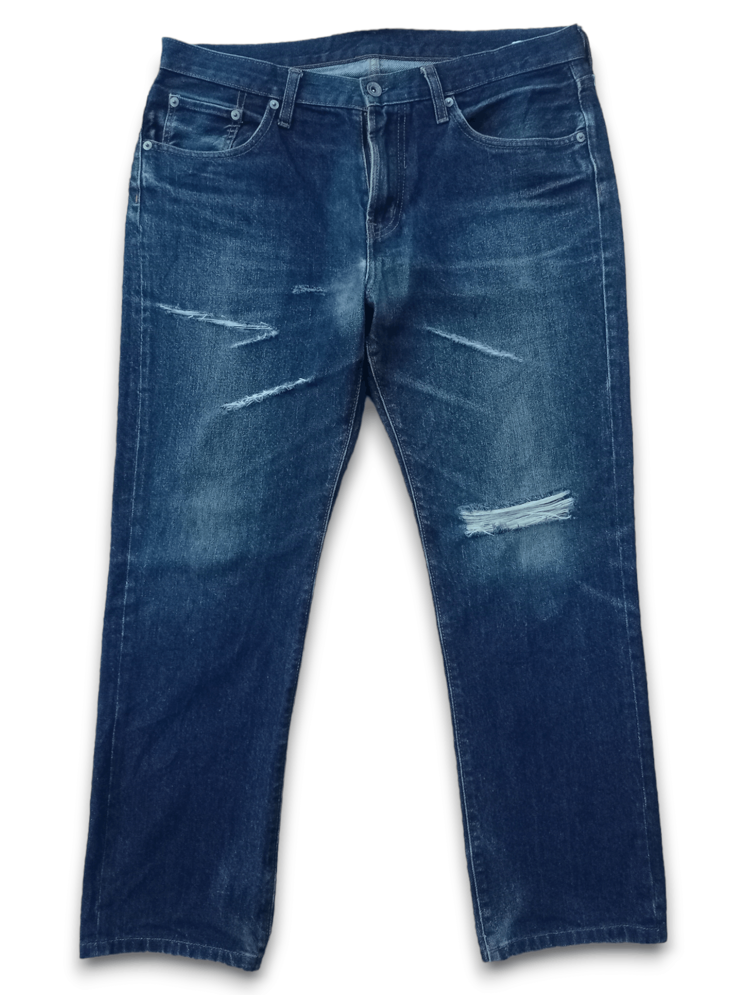Vintage Japanese Gu Blue Wash Distressed Jeans 34x27