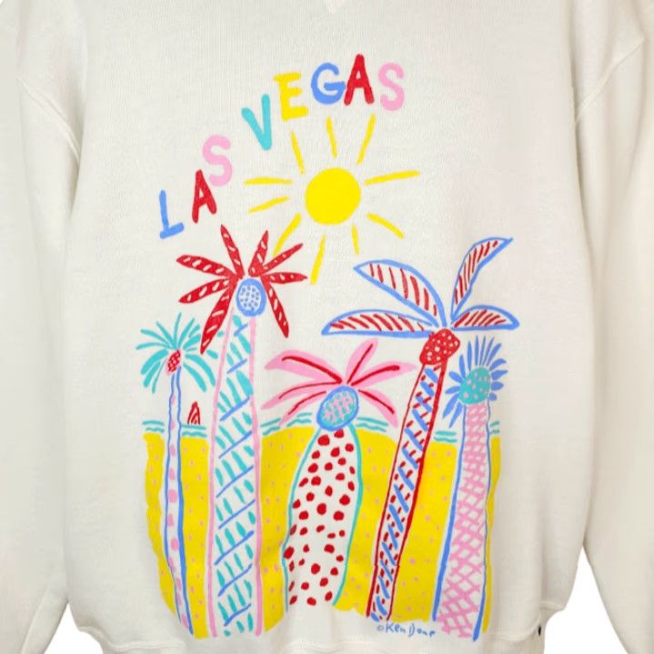 Vintage VINTAGE Las Vegas Sweatshirt Mens Size Medium 80s 90s Beach Palm Trees Tropical Sweatshirt Crew Neck White Cotton Blend Mens Size US M / EU 48-50 / 2 - 2 Thumbnail