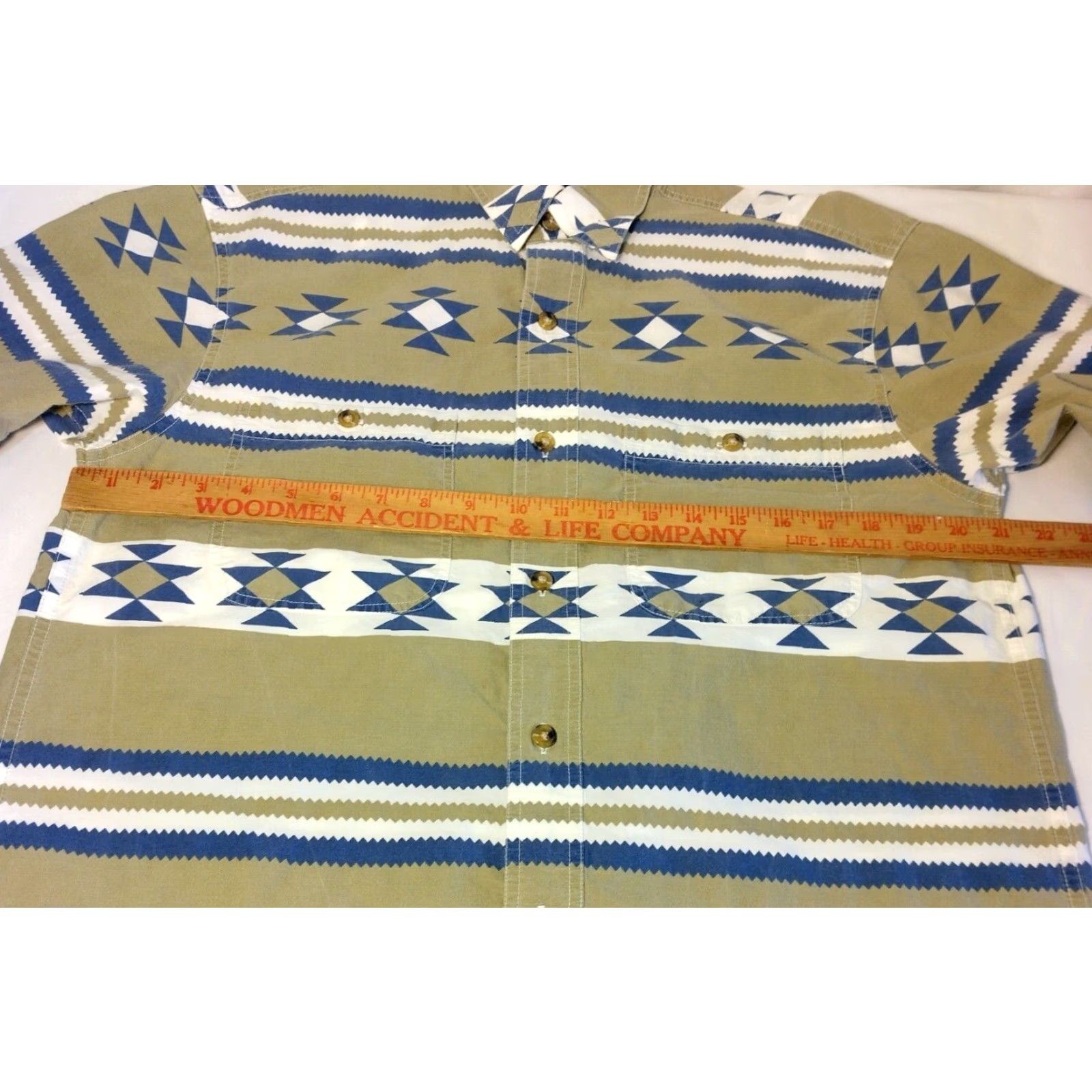 Orvis Orvis Shirt Men M Southwest Geometric Tan Blue Stripe Short Sleeve Western READ Size US M / EU 48-50 / 2 - 3 Thumbnail