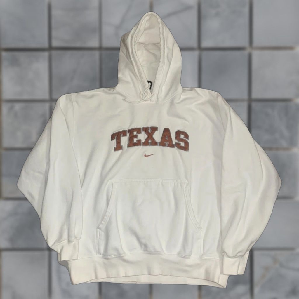Nike VINTAGE Nike Center Swoosh Texas Hoodie White XL 26x26 University Longhorns Embroidered Mens Pullover Hooded Pockets Size US XL / EU 56 / 4 - 1 Thumbnail