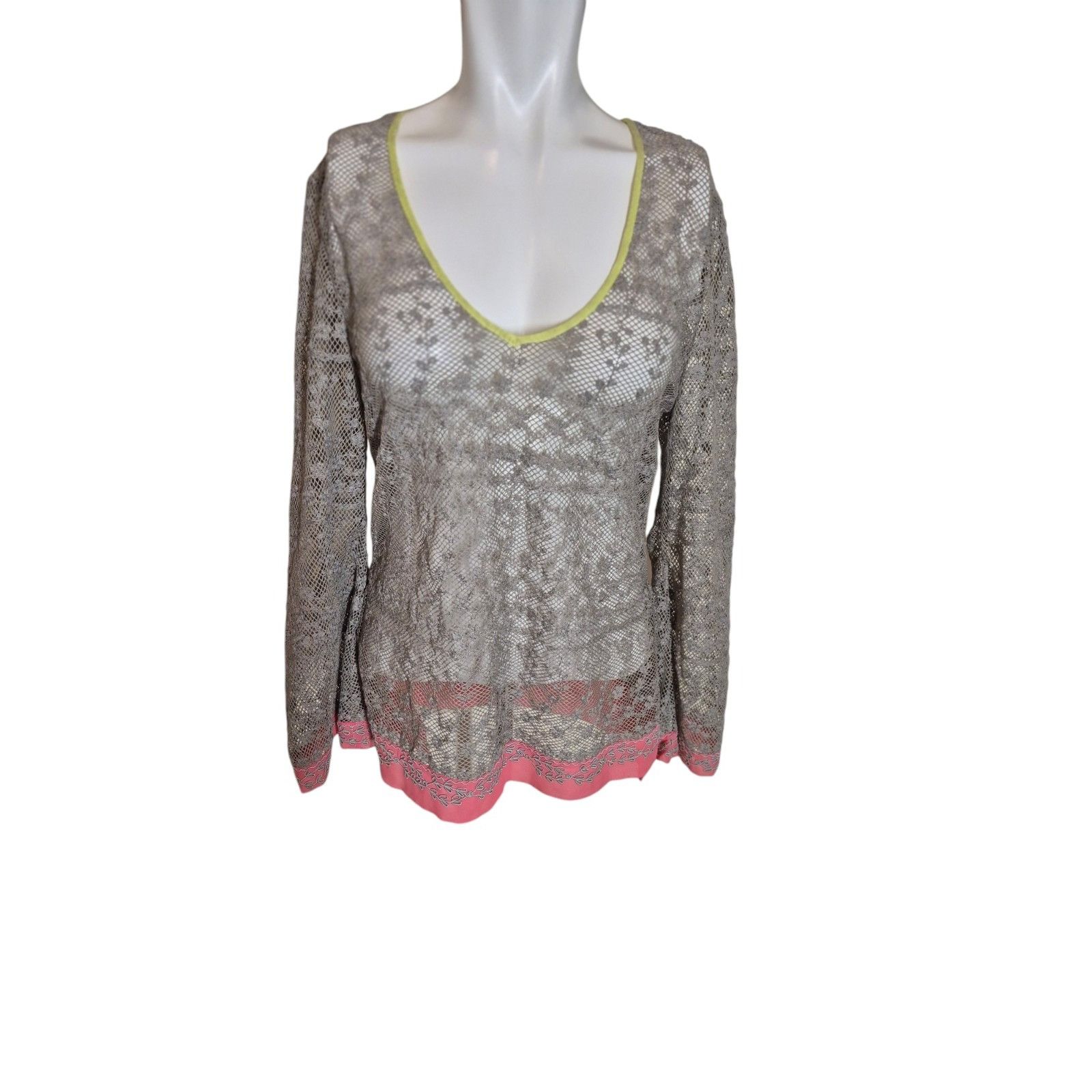 Elie Tahari Elie Tahari Boho Lace Tunic Top Bell Sleeve V Neck Color Blo Size S / US 4 / IT 40 - 2 Thumbnail