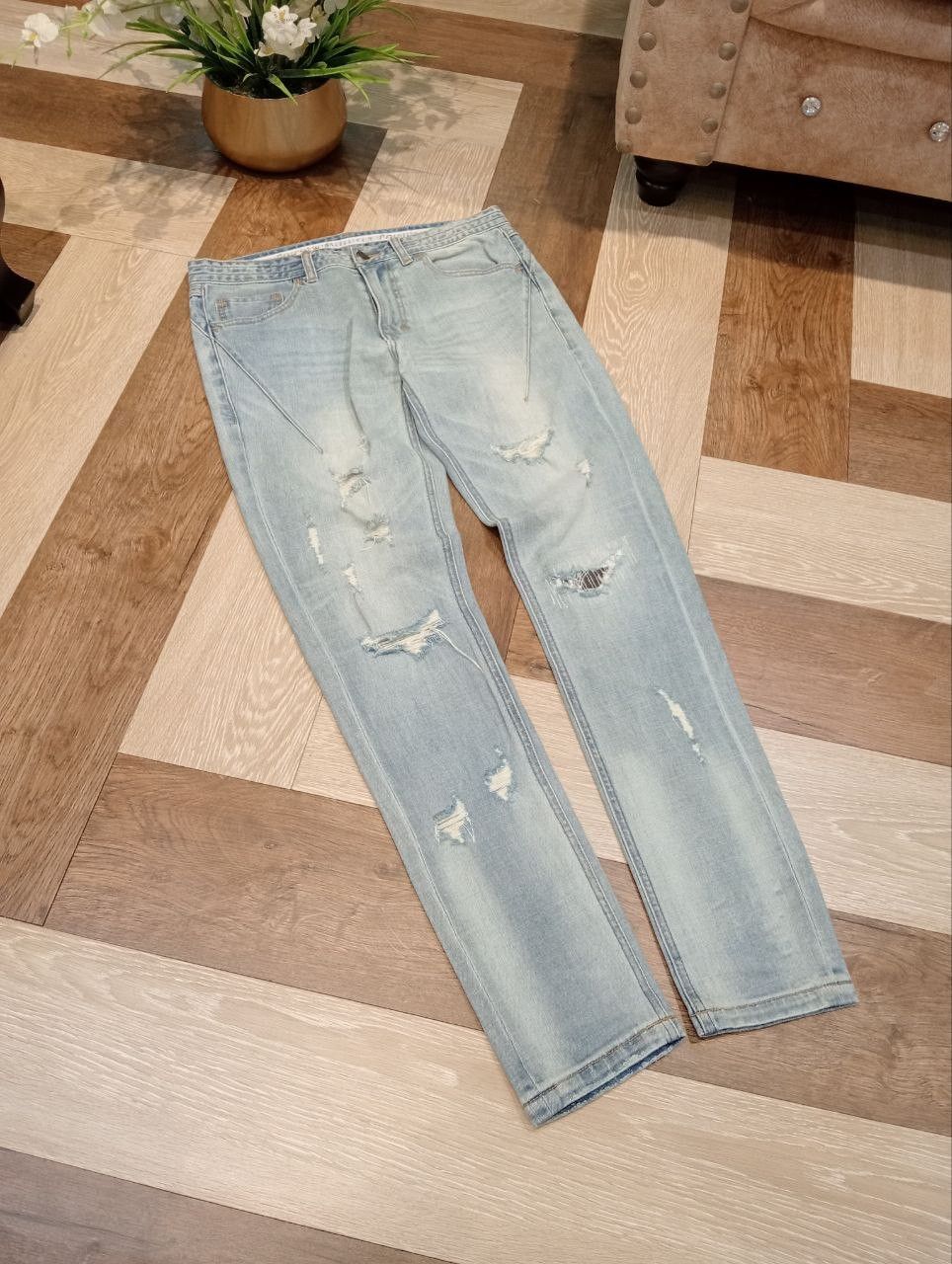 Number (N)ine NUMBER NINE JAPAN DISTRESSED LIGHT BLUE STRETCH DENIM PANTS Size US 30 / EU 46 - 4 Thumbnail