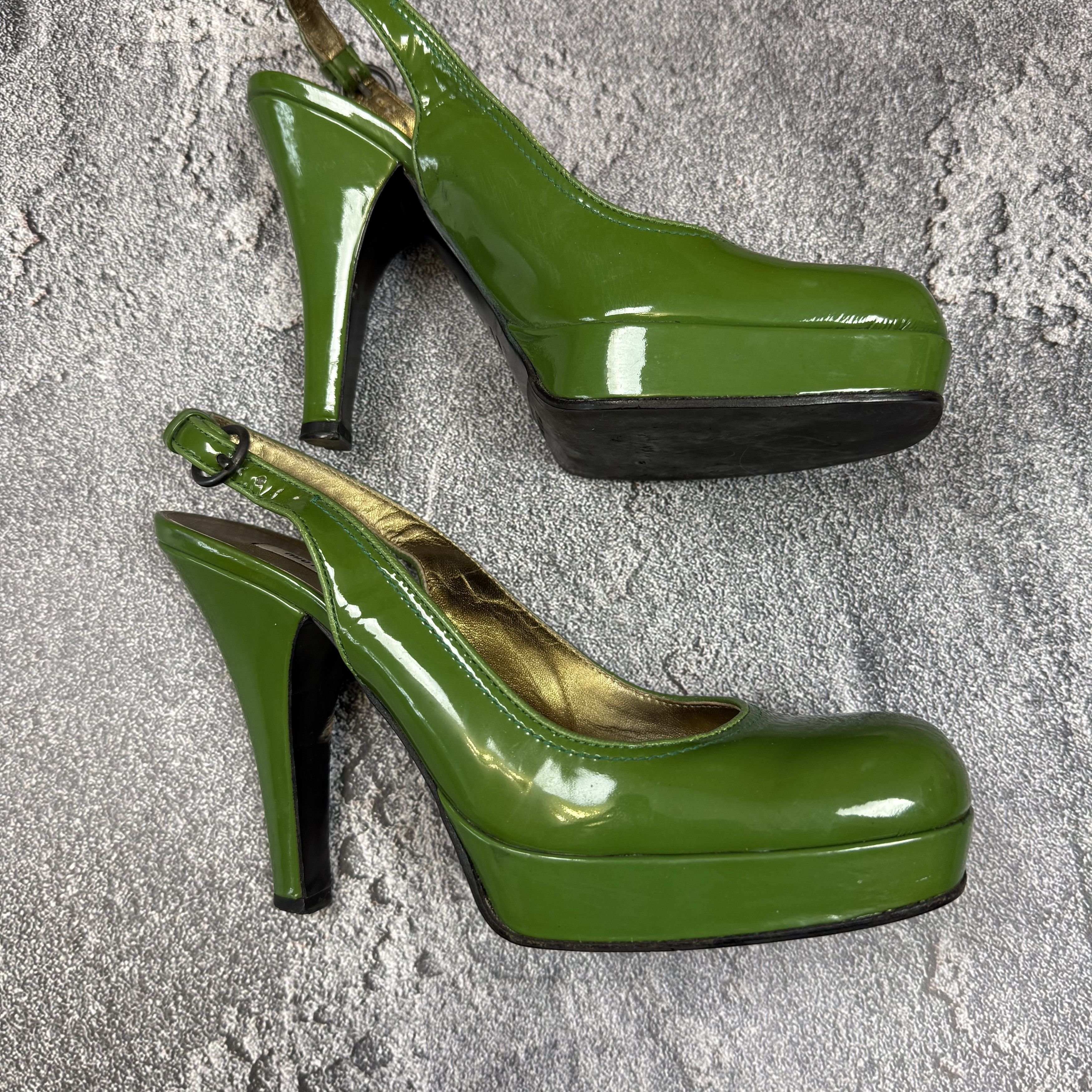 Miu Miu Miu Miu Patent Leather Slingback Heels Platform Green Size US 7 / IT 37 - 7 Thumbnail