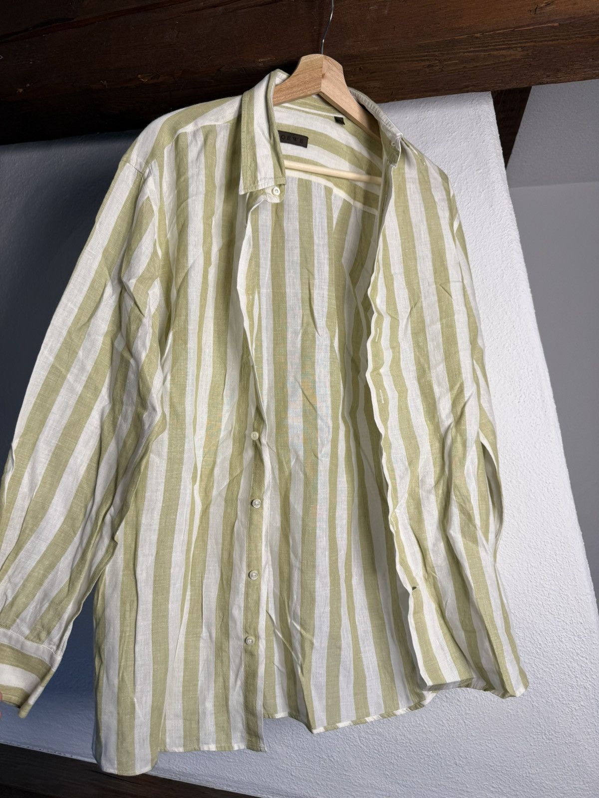 Loewe Olive Green Striped Linen Shirt Size 41 / L