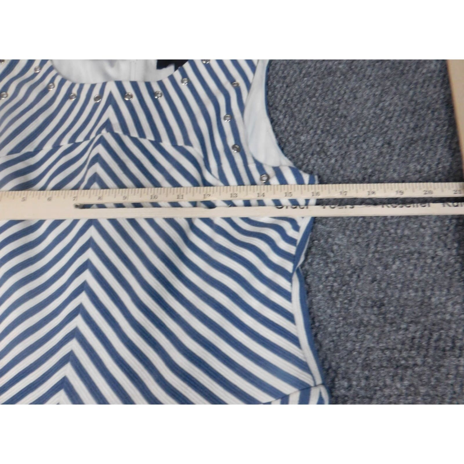 Vintage Sangria Dress Womens A-Line Knee Length Blue Stripe Knit Cotton Mock Neck Puff Sleeve Zip Casual 8 8 Womens Size M / US 6-8 / IT 42-44 - 4 Thumbnail