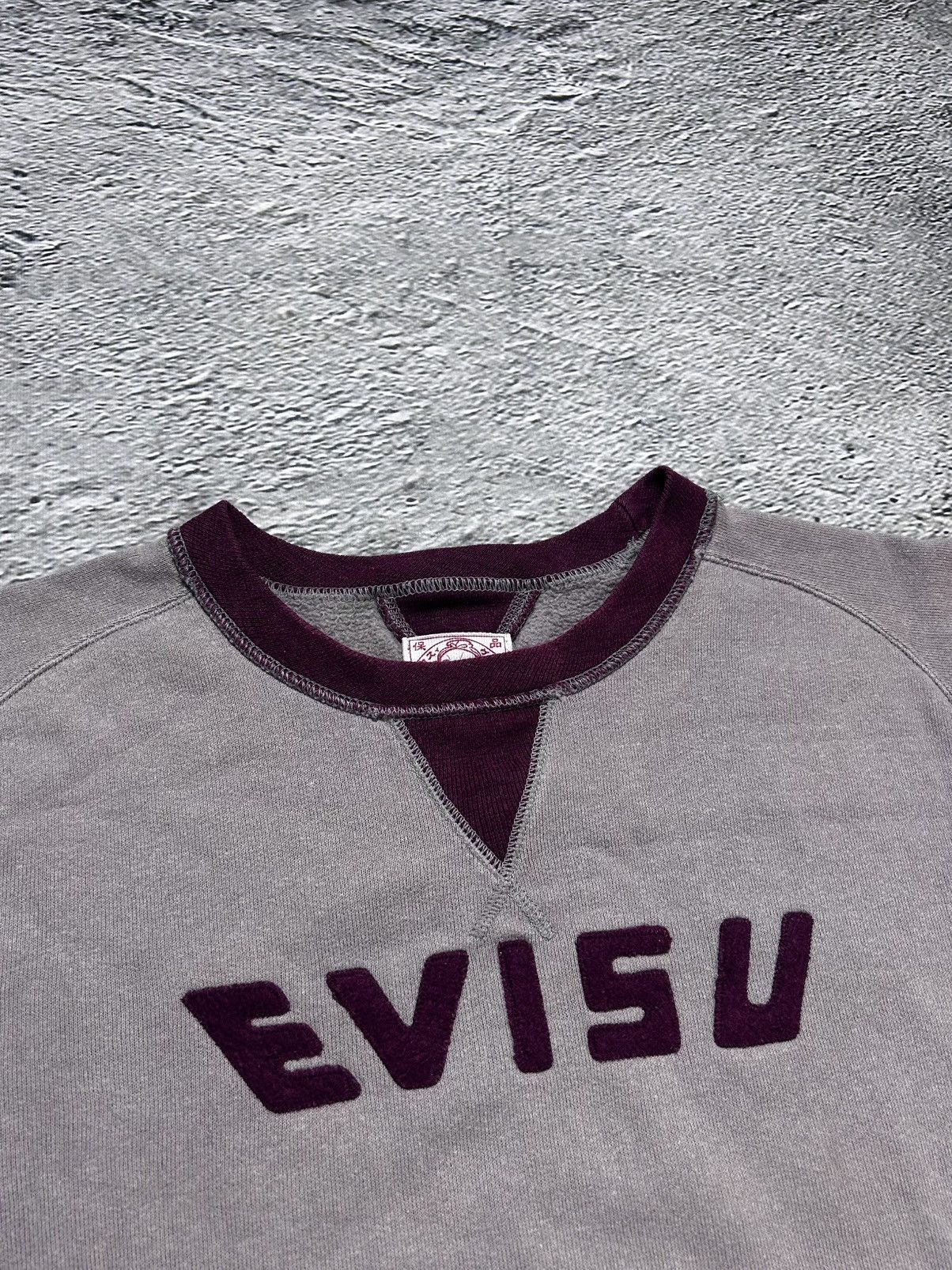 Evisu sweatshirt big logo spell out grey burgundy