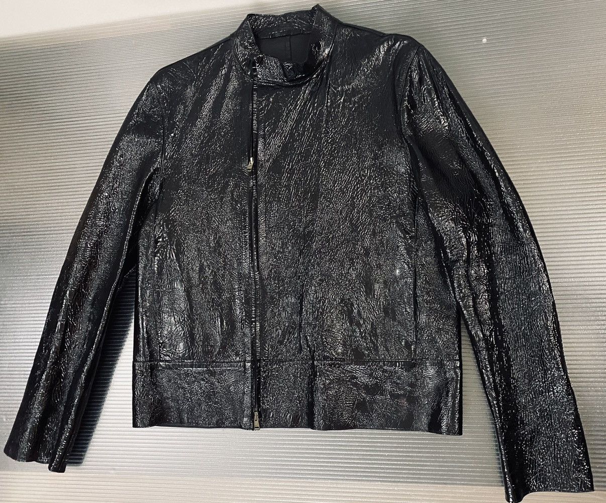 Gucci Gucci x Tom Ford 🇮🇹 black naplack leather asymm jacket 50 Size US M / EU 48-50 / 2 - 8 Thumbnail